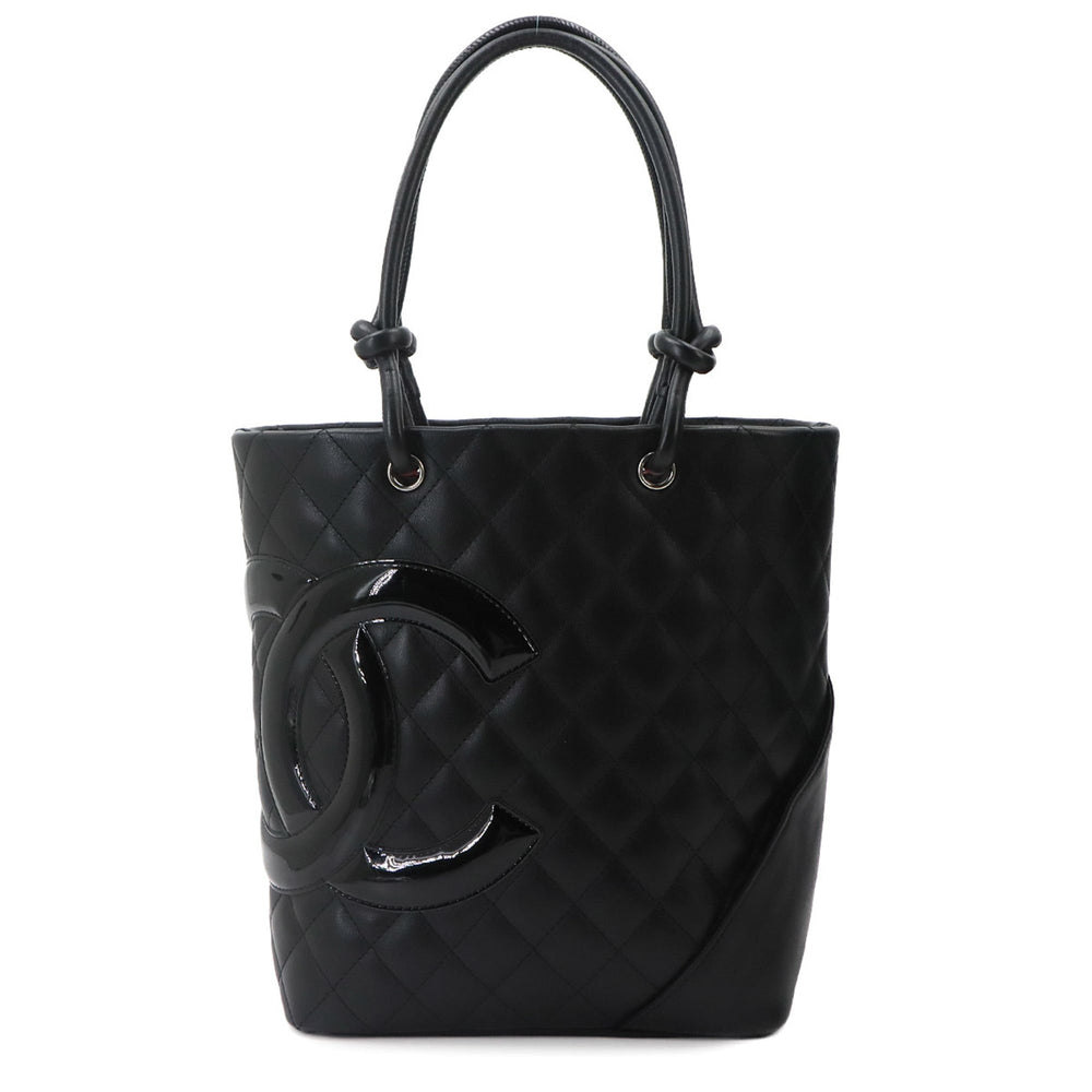 Chanel Cambon Line Medium Tote Handbag, Leather Enamel Black, A25167, Silver Hardware — Like New