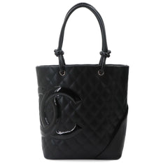Chanel Cambon Line Medium Tote Handbag, Leather Enamel Black, A25167, Silver Hardware — Like New
