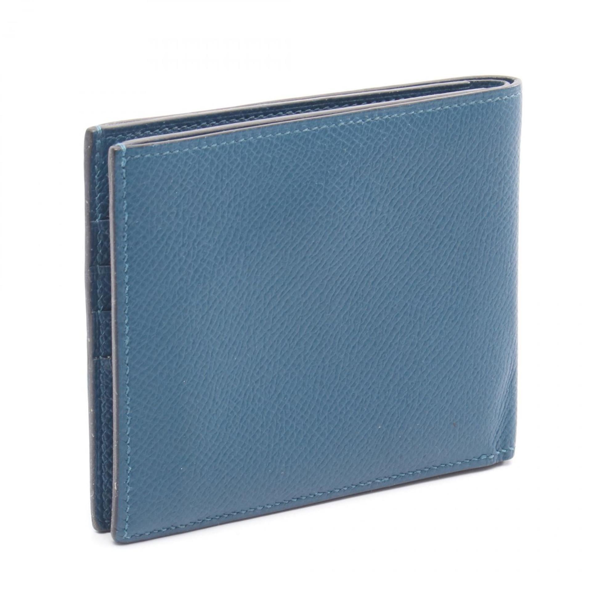 Hermes Hermès MC2 Thales Bifold Wallet in Calfskin Leather (Cowhide) with Epsom Leather, Men's Blue