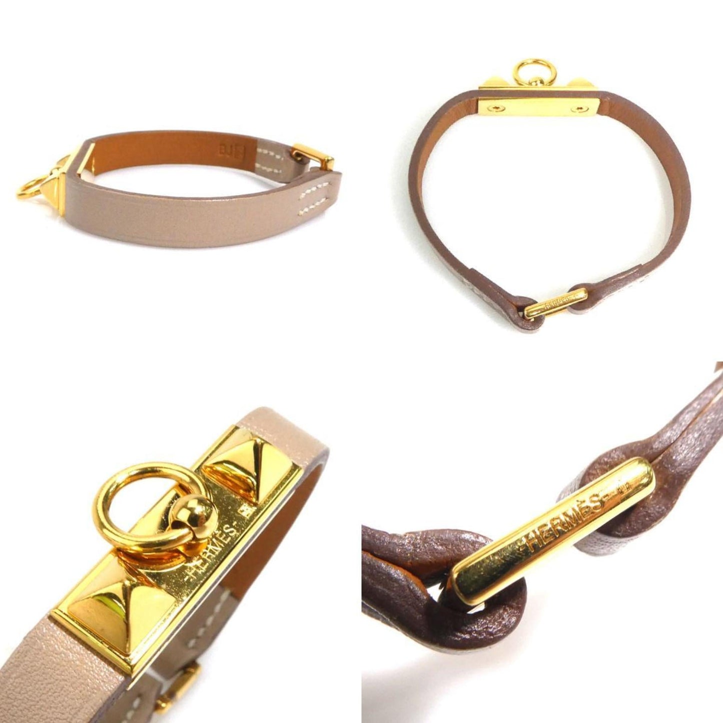 Hermes Hermès Rival Mini Leather and Metal Bracelet in Greige Gold, Women's, e60648g