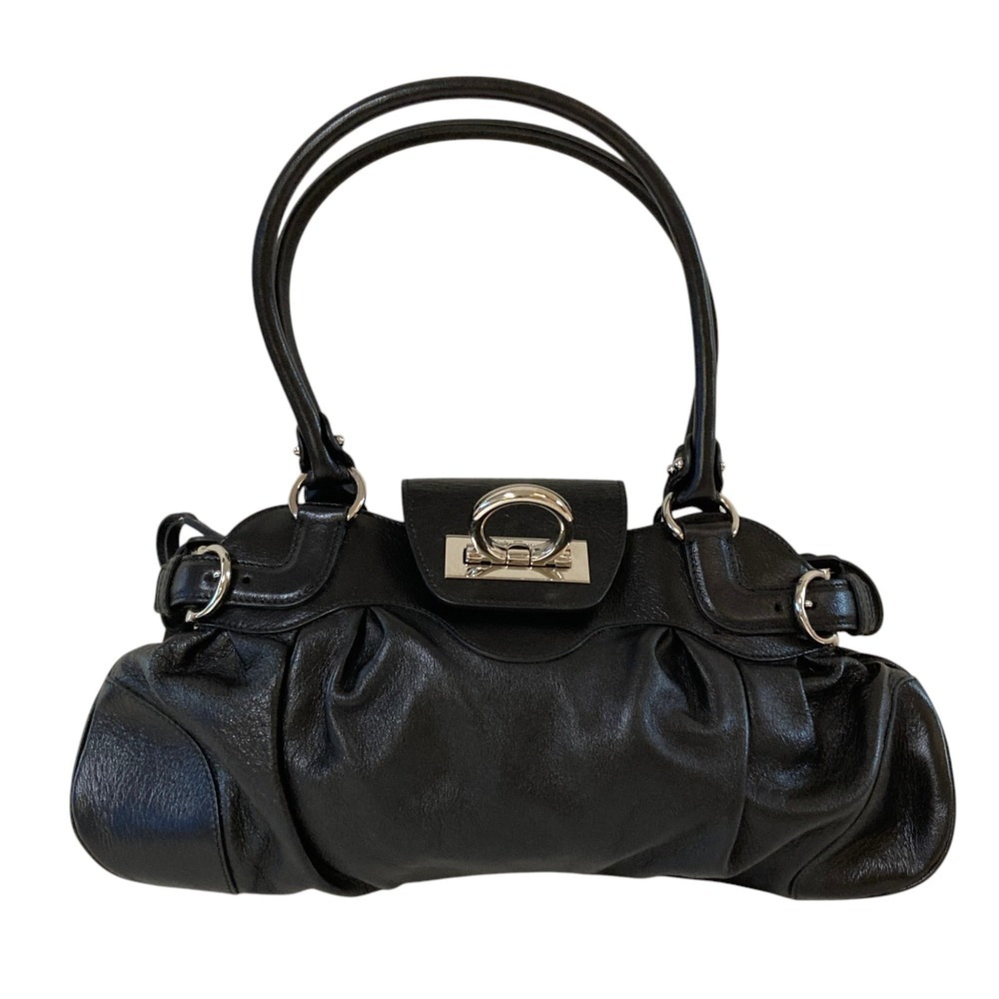 Salvatore Ferragamo Marissa Gancini Hardware Leather Handbag AU-21 6317 Black Women's — Like New