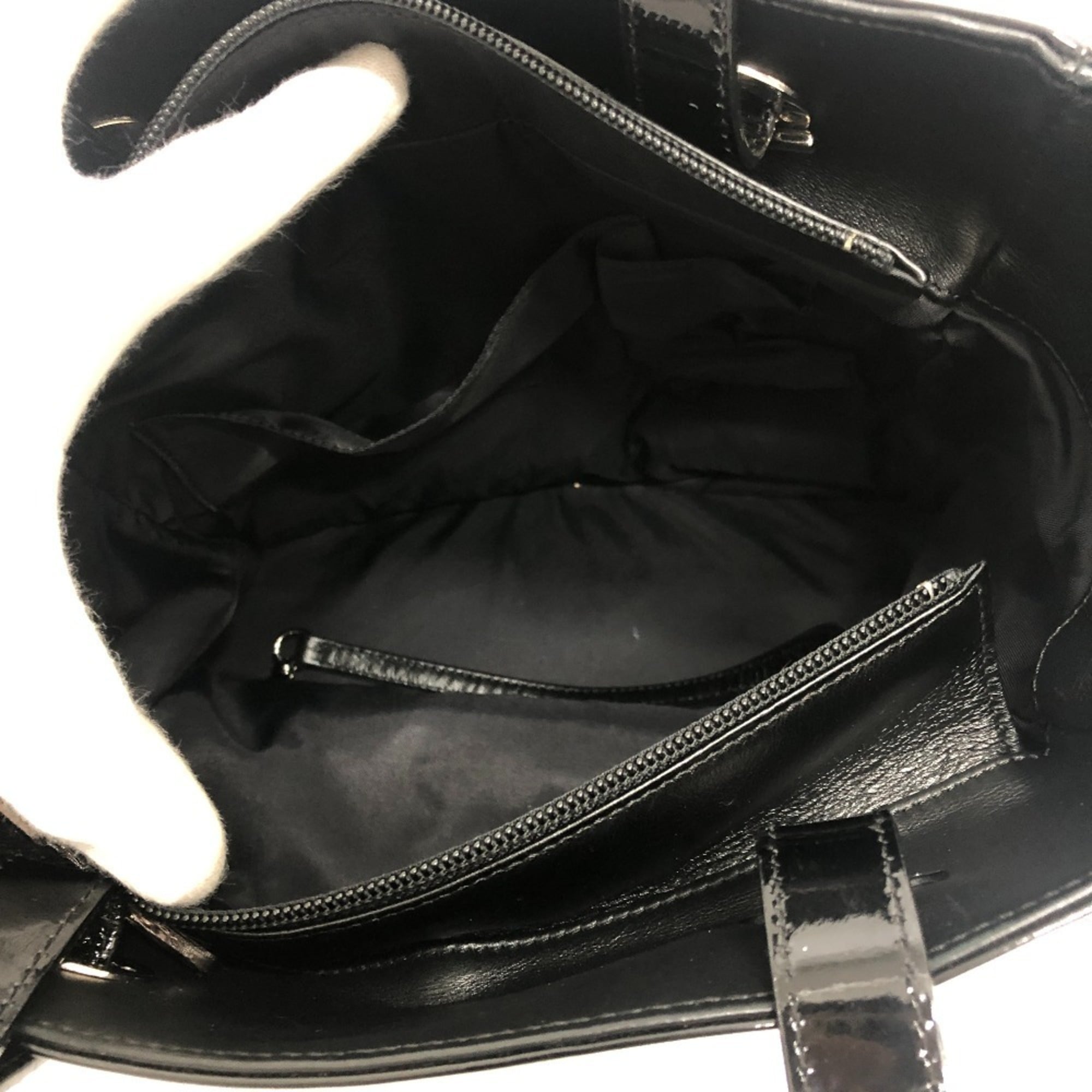 CHANEL A34208 CC Coco Mark Paris-Biarritz PM Enamel x Ponytail Leather Tote Bag Enamel/Ponytail Women's Black — Like New
