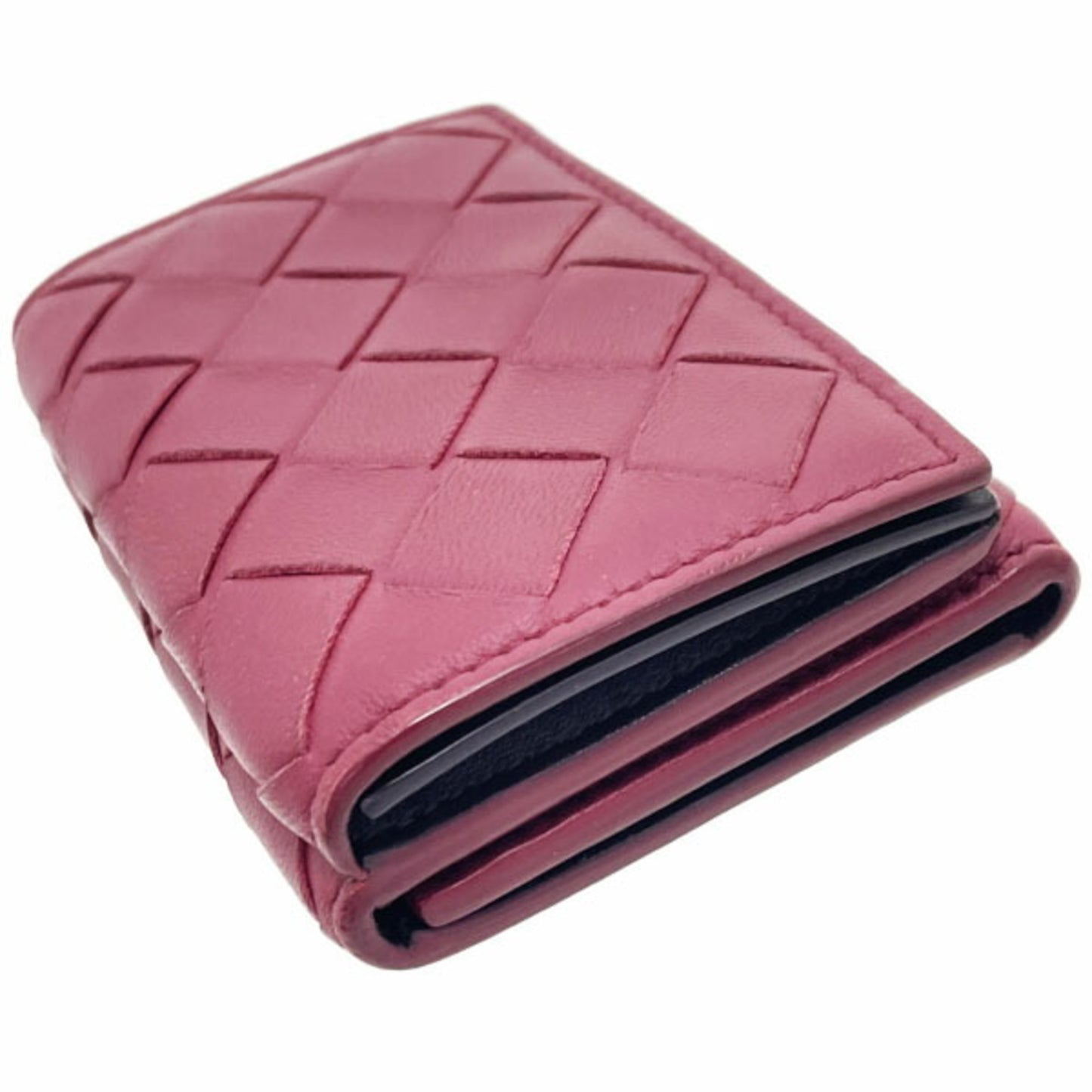 Bottega Veneta Intrecciato Tri-fold Wallet in Wine Red Leather with Mesh Tri-fold, Double Wallet, Compact Mini AYM-15789