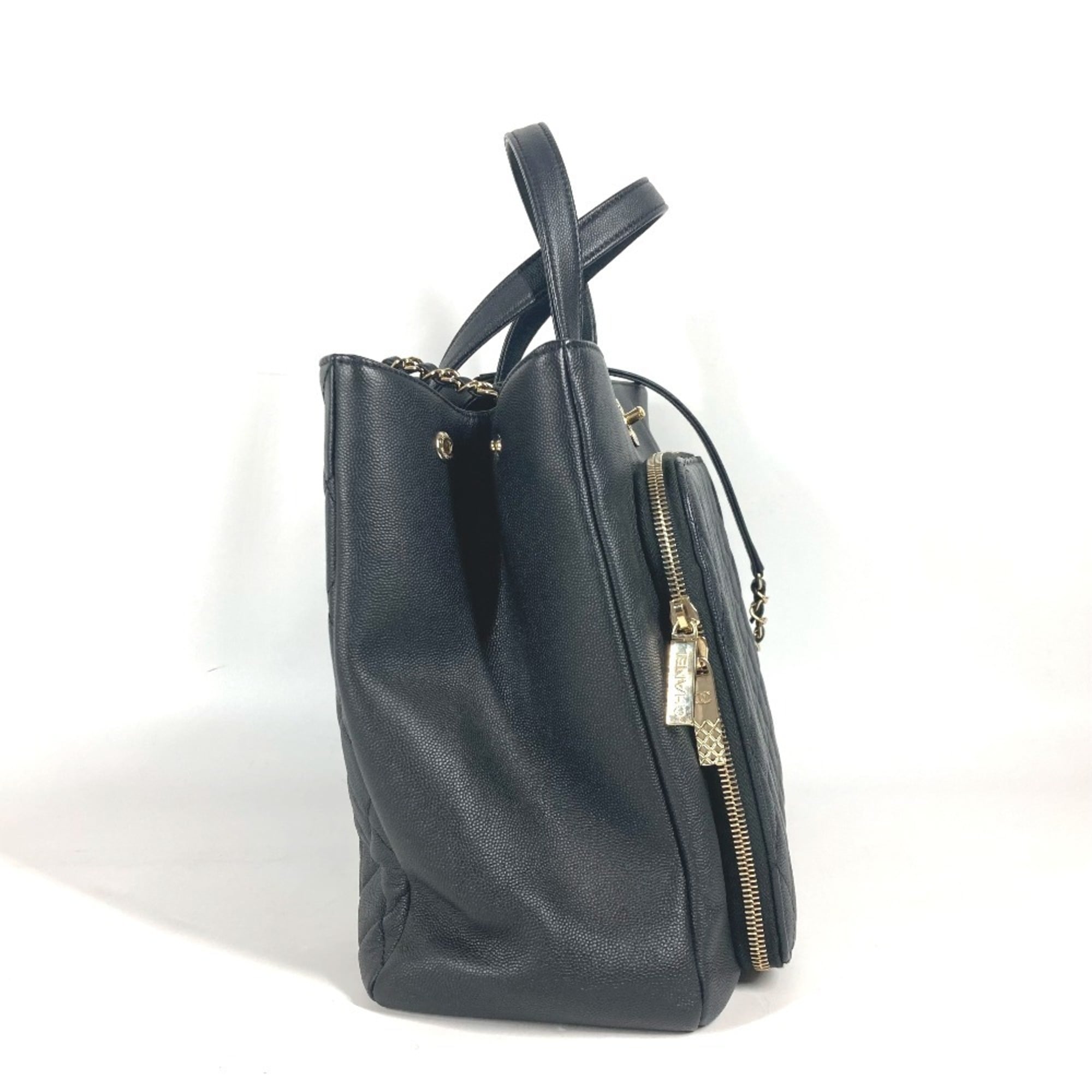 CHANEL A93795 CC Coco Mark Affinity Matelasse Quilted Bag Tote Chain Shoulder Caviar Skin Women's Black G-240825-4 — Like New