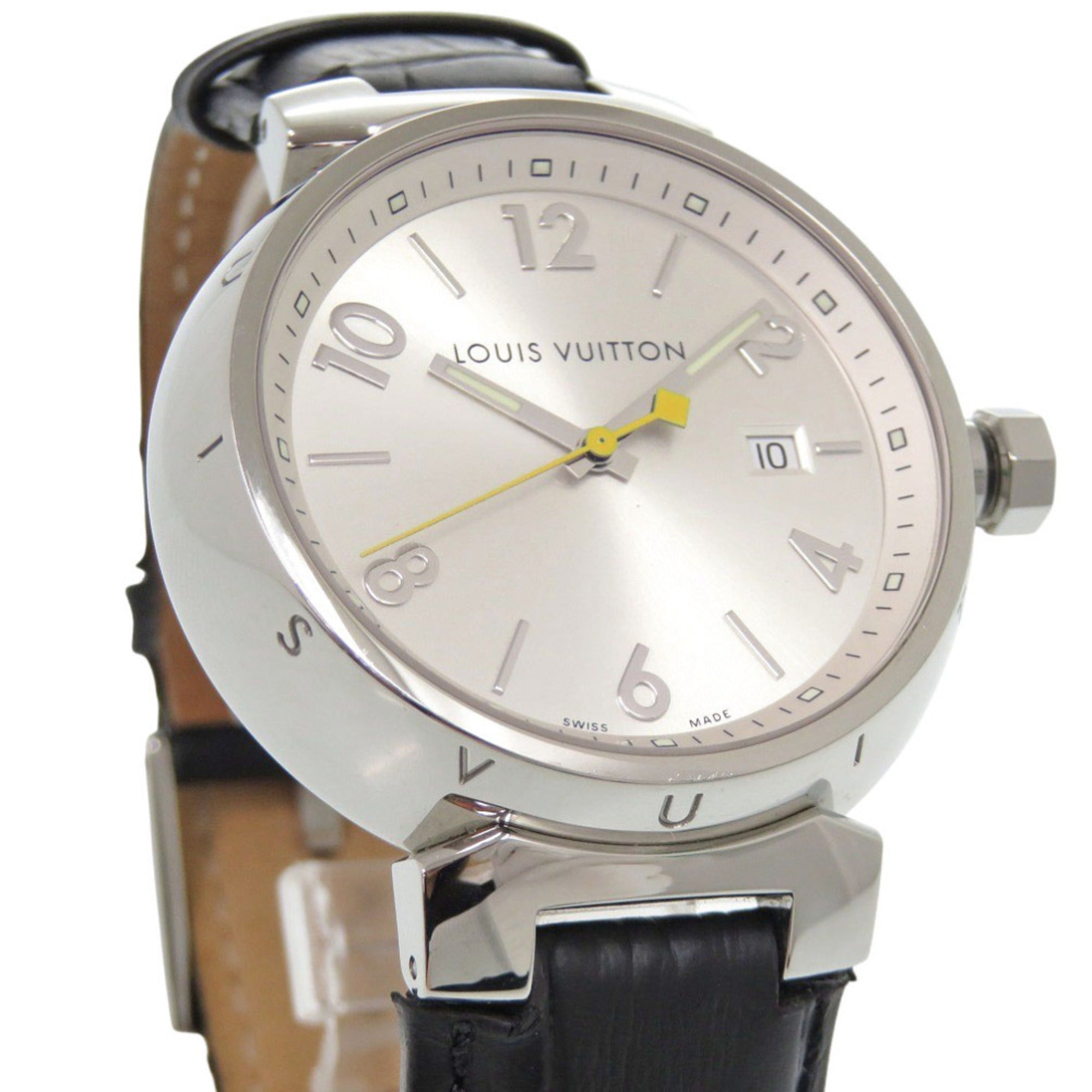 Louis Vuitton Tambour Q111E Stainless Steel Leather Silver Quartz Watch 1507 LOUIS VUITTON — Good