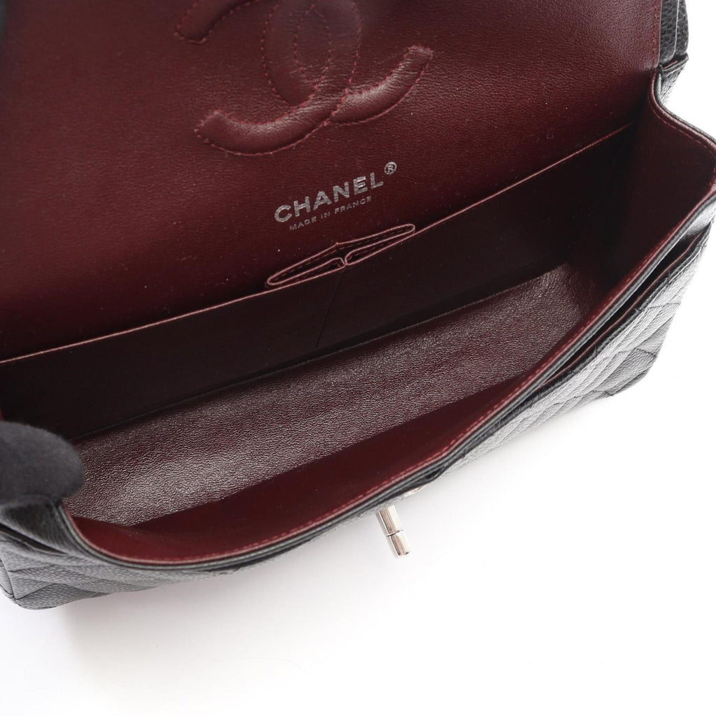 CHANEL Matelasse Double Flap Shoulder Bag in Grained Calfskin Leather, Black, Women's, A01112