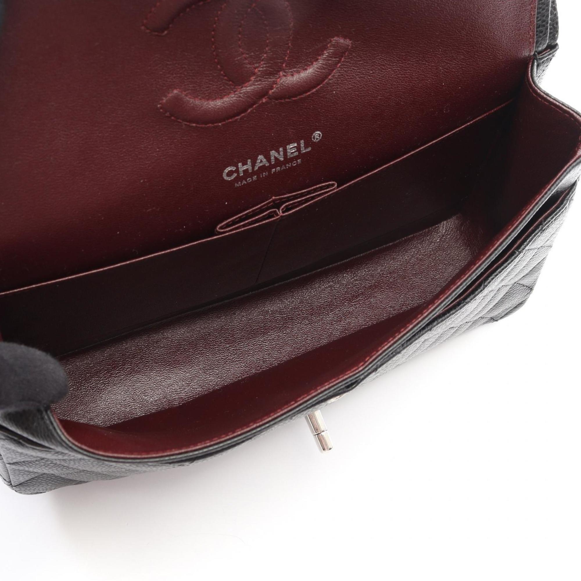 CHANEL Matelasse Double Flap Shoulder Bag in Grained Calfskin Leather, Black, Women's, A01112