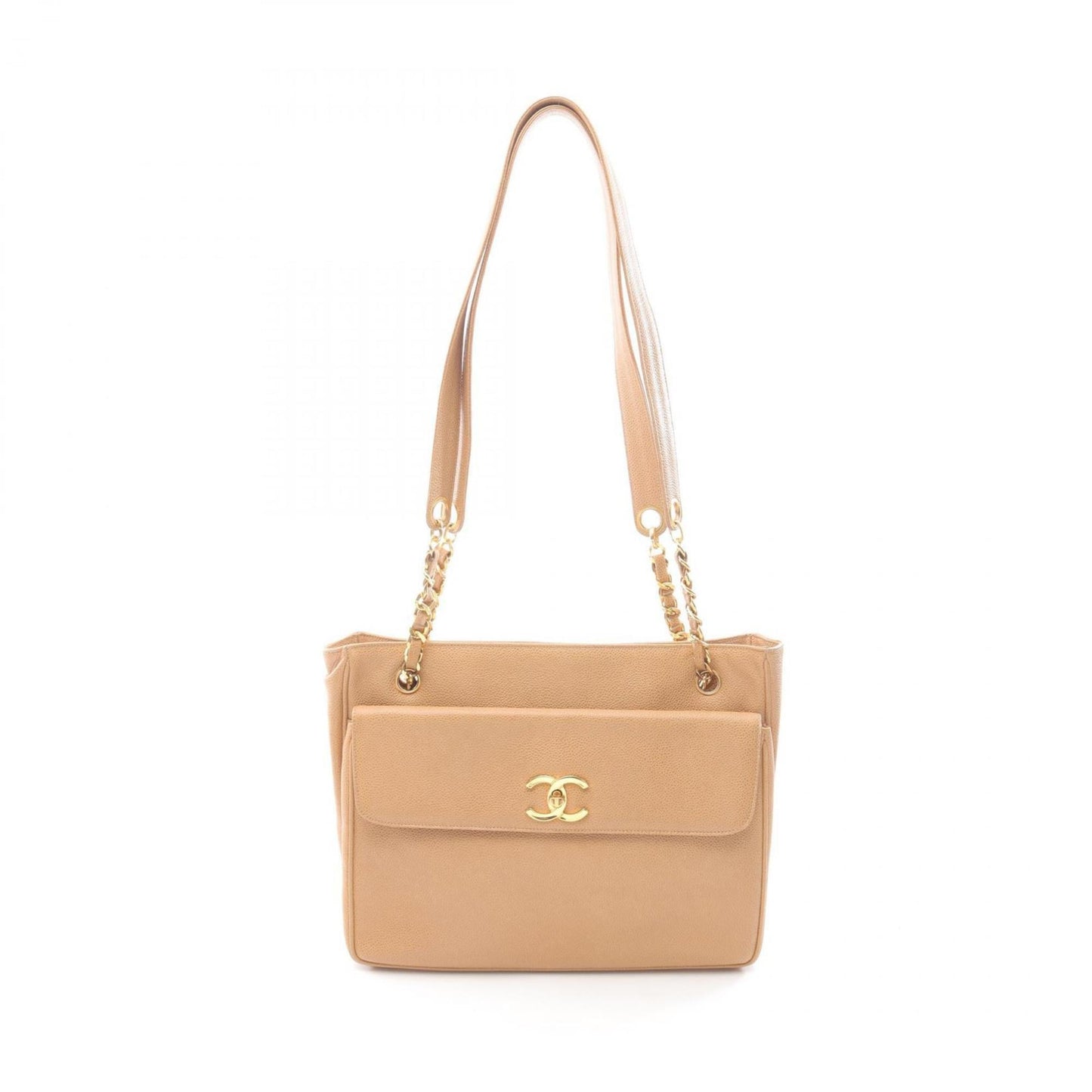CHANEL Coco Mark Tote Bag in Grained Calf Leather, Beige