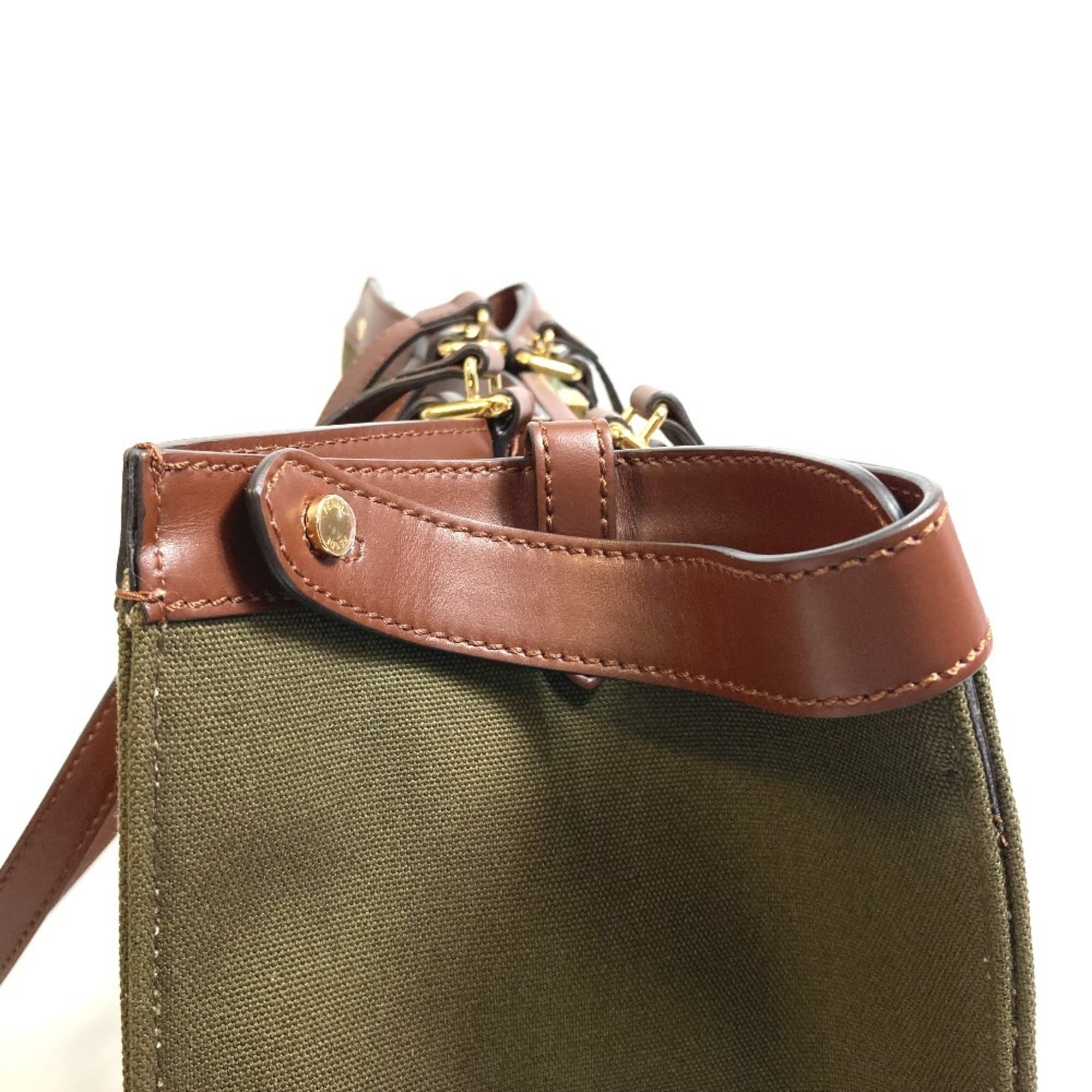 FENDI 8BH374 FF Peekaboo X Tote Shoulder Bag Cotton Women's Green — New - Store Return