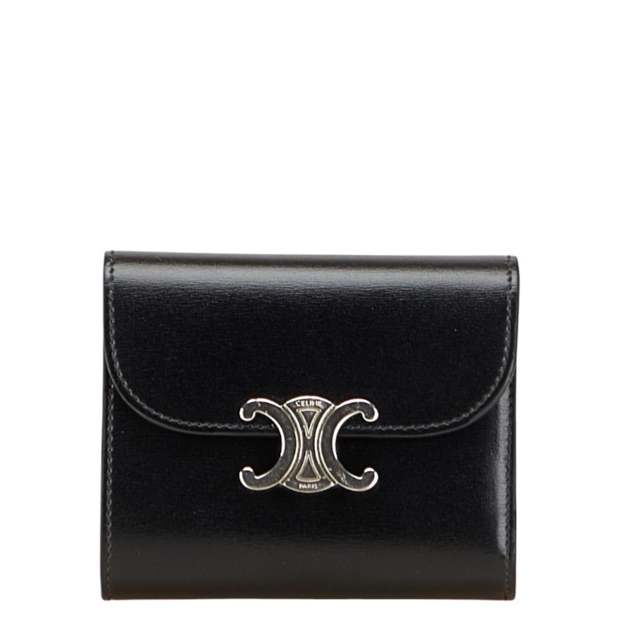 Celine Triomphe Small Flap Wallet, Tri-fold Black Leather, Women's, CELINE