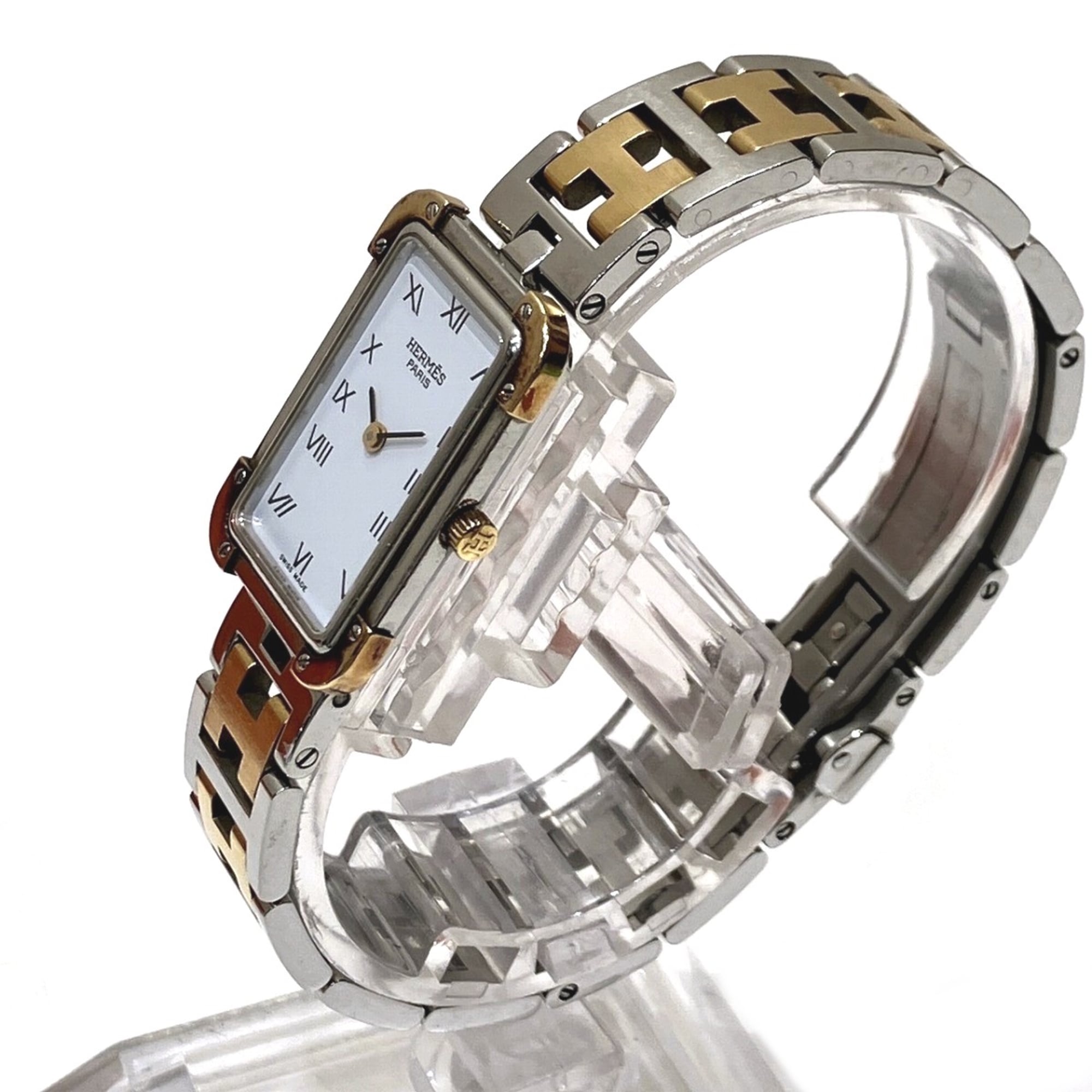 Hermes Croisière NB watch, total weight 43g, stainless steel, quartz movement, white dial, CR1.220 battery — Good