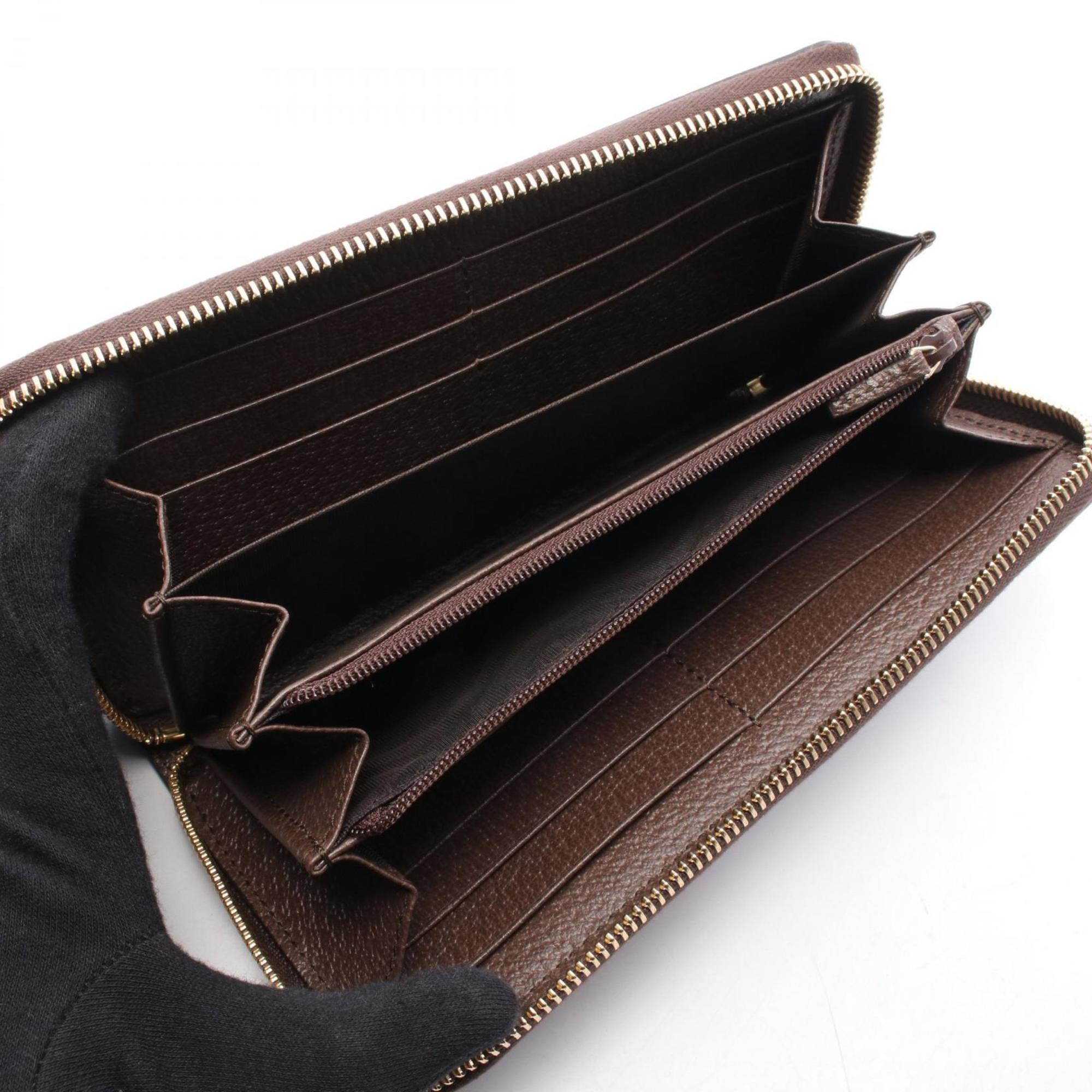 Gucci Ophidia GG Supreme Sherry Line Round Long Wallet, Leather, Women's, Beige, Brown, Multicolor, 523154