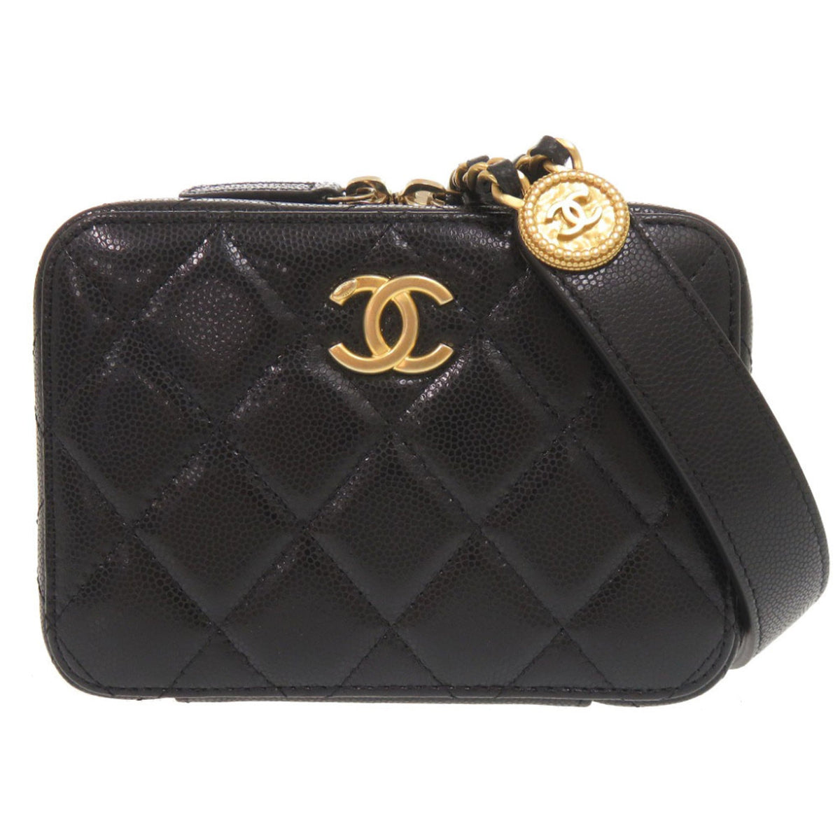Chanel Coco Mark Matelassé Mini Camera Bag, Caviar Leather, Black, Gold Hardware, Chain Shoulder Black 1251CHANEL — Like New