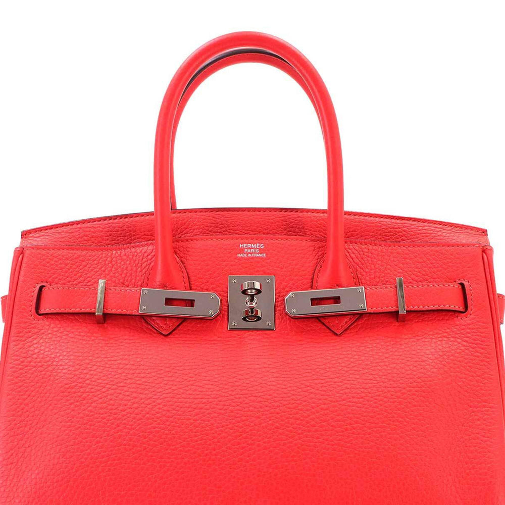 Birkin 30 Hermes HERMES Taurillon Clemence Rouge Pivoine Handbag C Stamp Silver Hardware — Like New