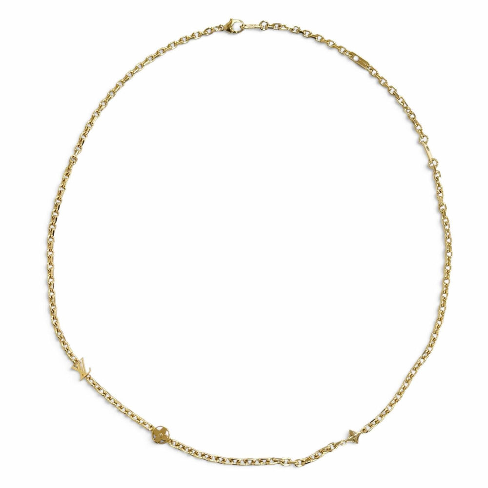 LOUIS VUITTON M02740 Chain LV Yours Monogram Flower Necklace Gold Made in Italy Men's Comes with Box and Dust Bag Highly Recommended ◎ — Like New