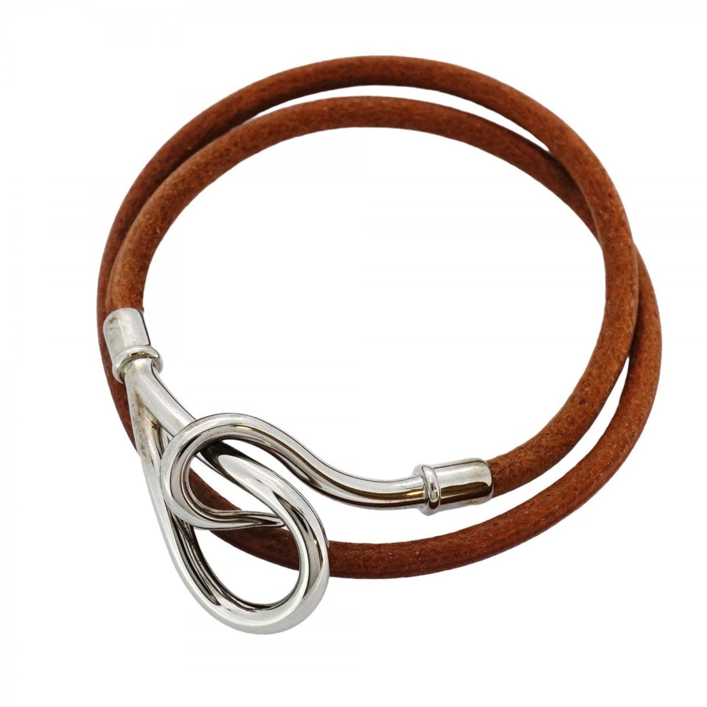 Hermes Jumbo Hook Bracelet, Metal, Leather, Silver, Brown, Women's