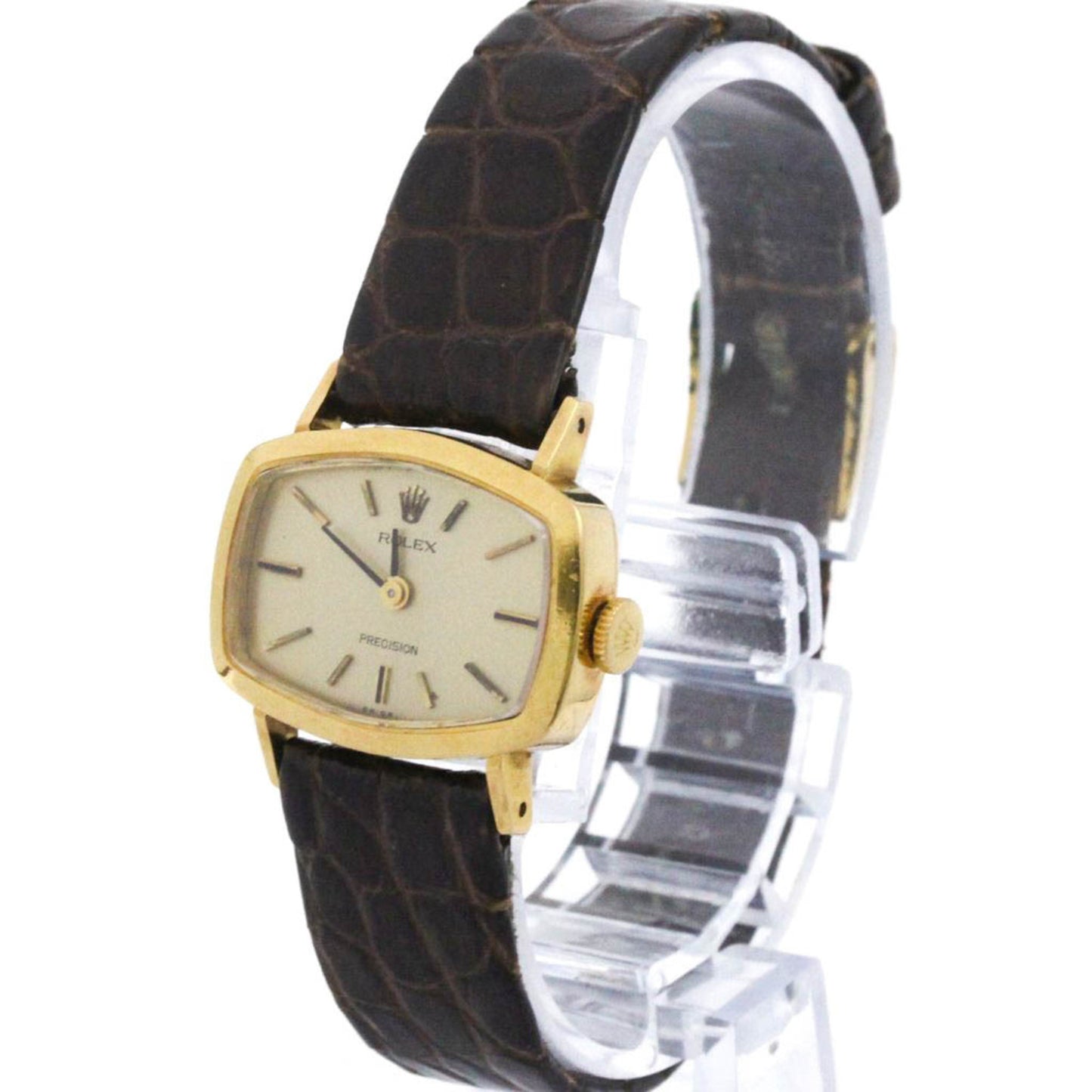 ROLEX Cellini 2647 18K Gold Leather Hand-Winding Ladies Watch Vintage