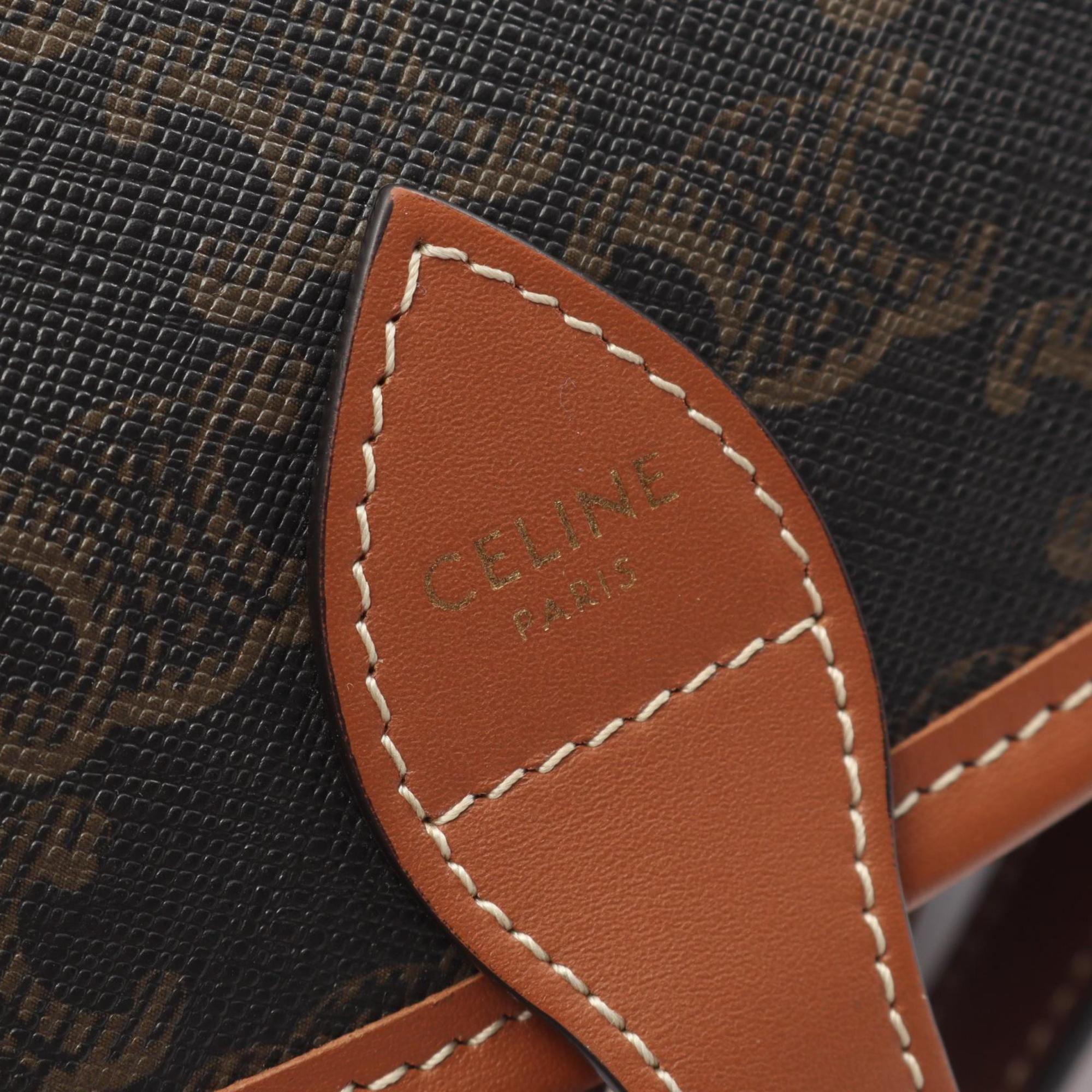 Celine Folco Medium Triomphe Shoulder Bag, Coated Canvas and Leather, Women's, Black Brown