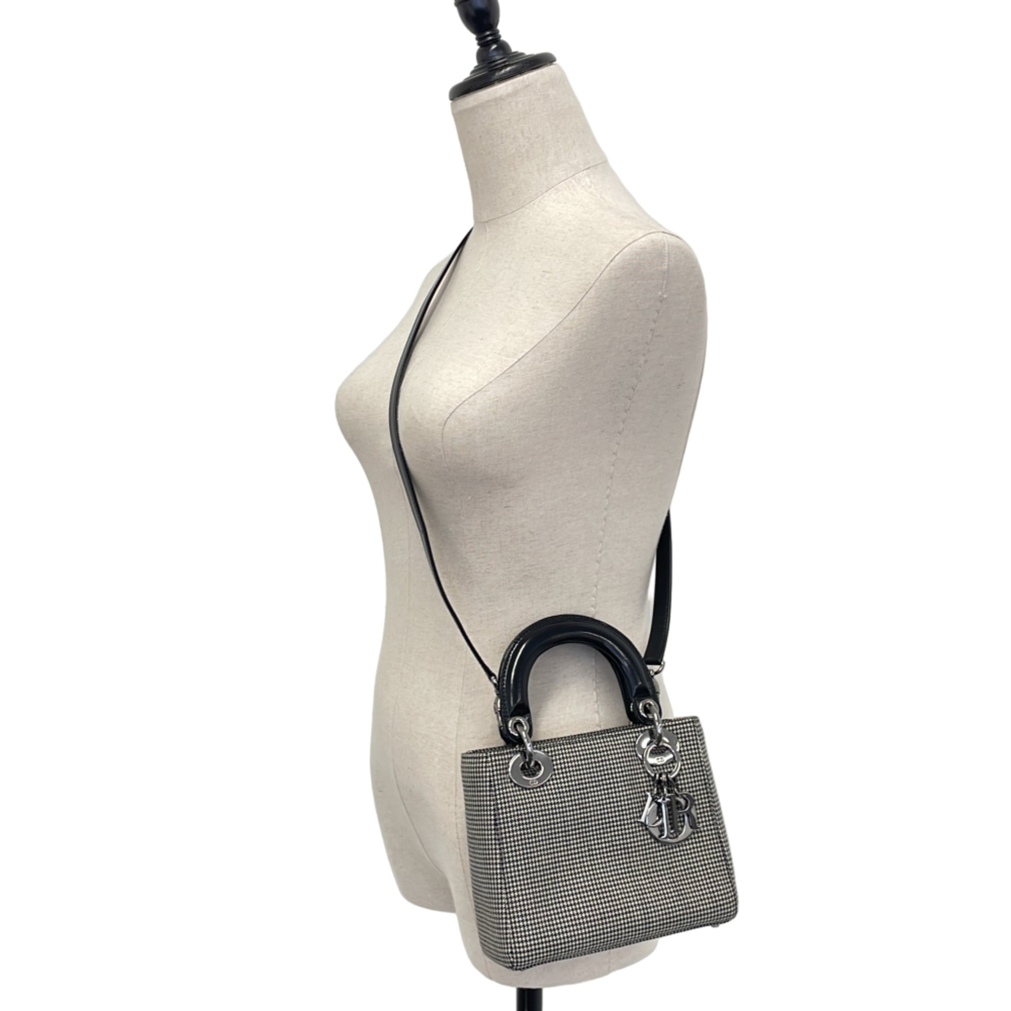 Christian Dior Lady Mini Houndstooth Shoulder Bag MA-0969 Gray Women's — Like New