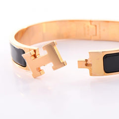 Hermes Click H Bracelet, Gold Plated (GP), Women's, Black/Gold Tone — New - Store Return