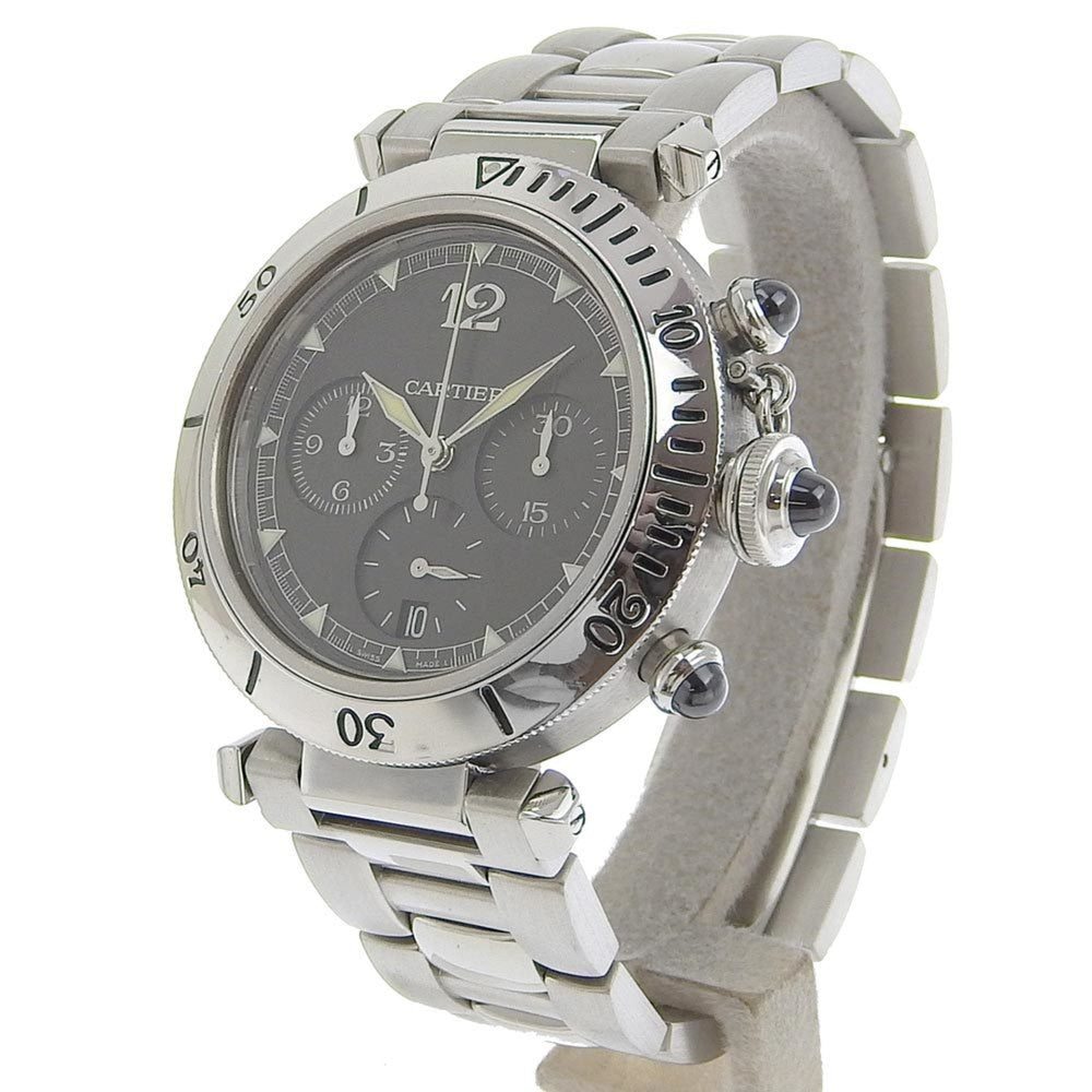 Cartier Pasha Men's Watch, Caliber 205, W3107355, Stainless Steel, Automatic Chronograph, Gray Dial, See-Through Back — Good