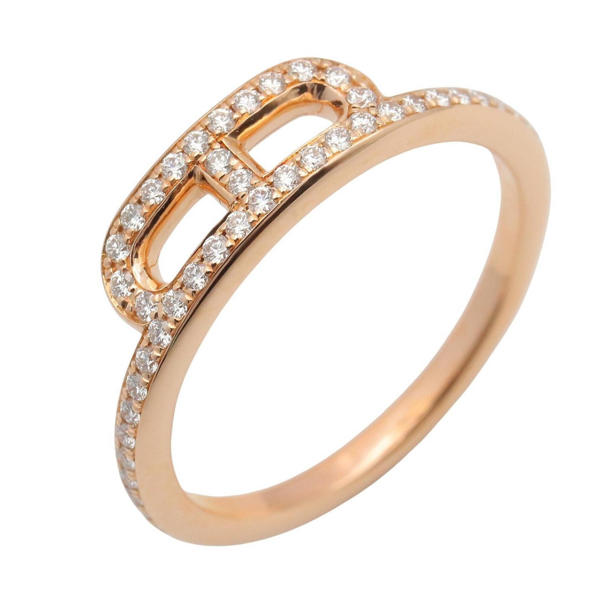 Hermes Link d'Hermès Diamond Ring, 18K Pink Gold (PG), Clear/Gold Tone, Women's H121673B — Like New