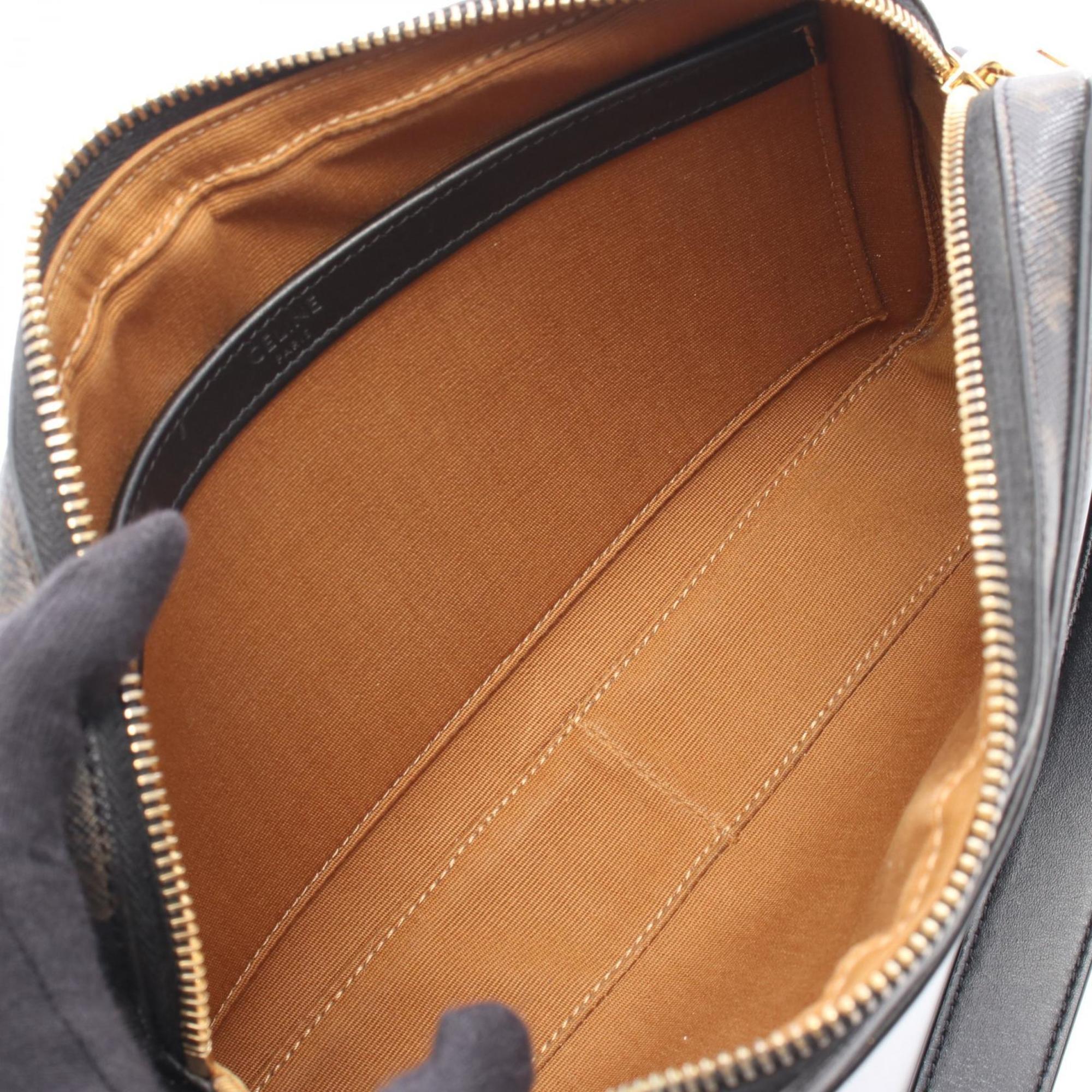 Celine Triomphe Medium Messenger Bag, Shoulder Coated Canvas and Leather, Women's, Black Brown, 194502