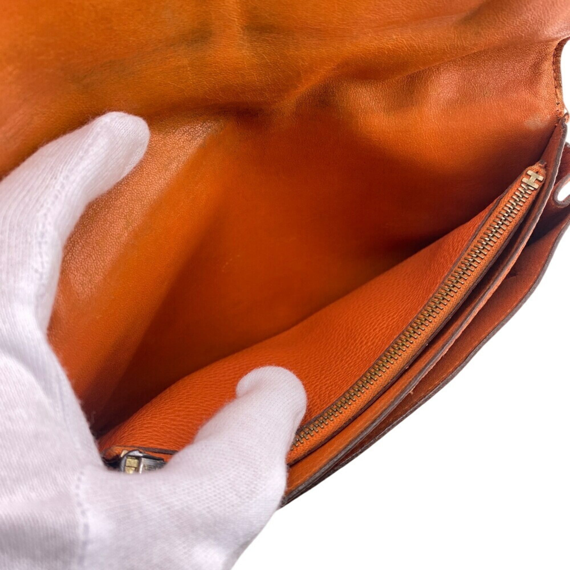 HERMES Dogon GM long wallet, orange, women's