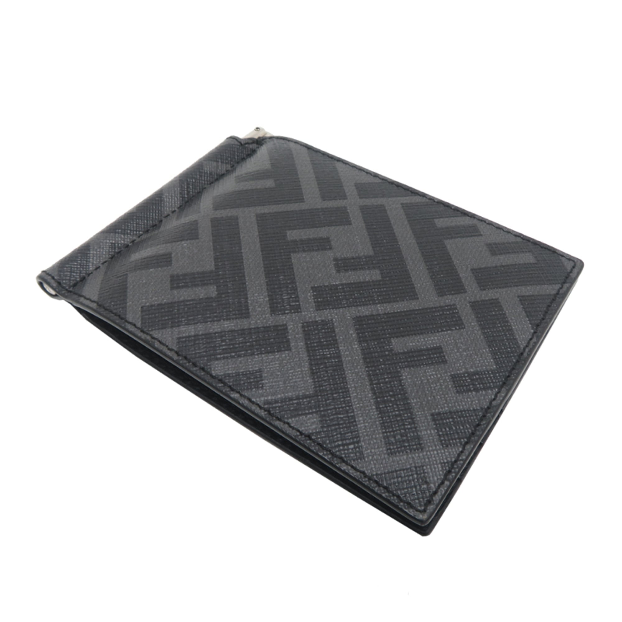 Fendi Diagonal Money Clip Men's Card Case 7M0281A9XSF0R2A Leather Gray