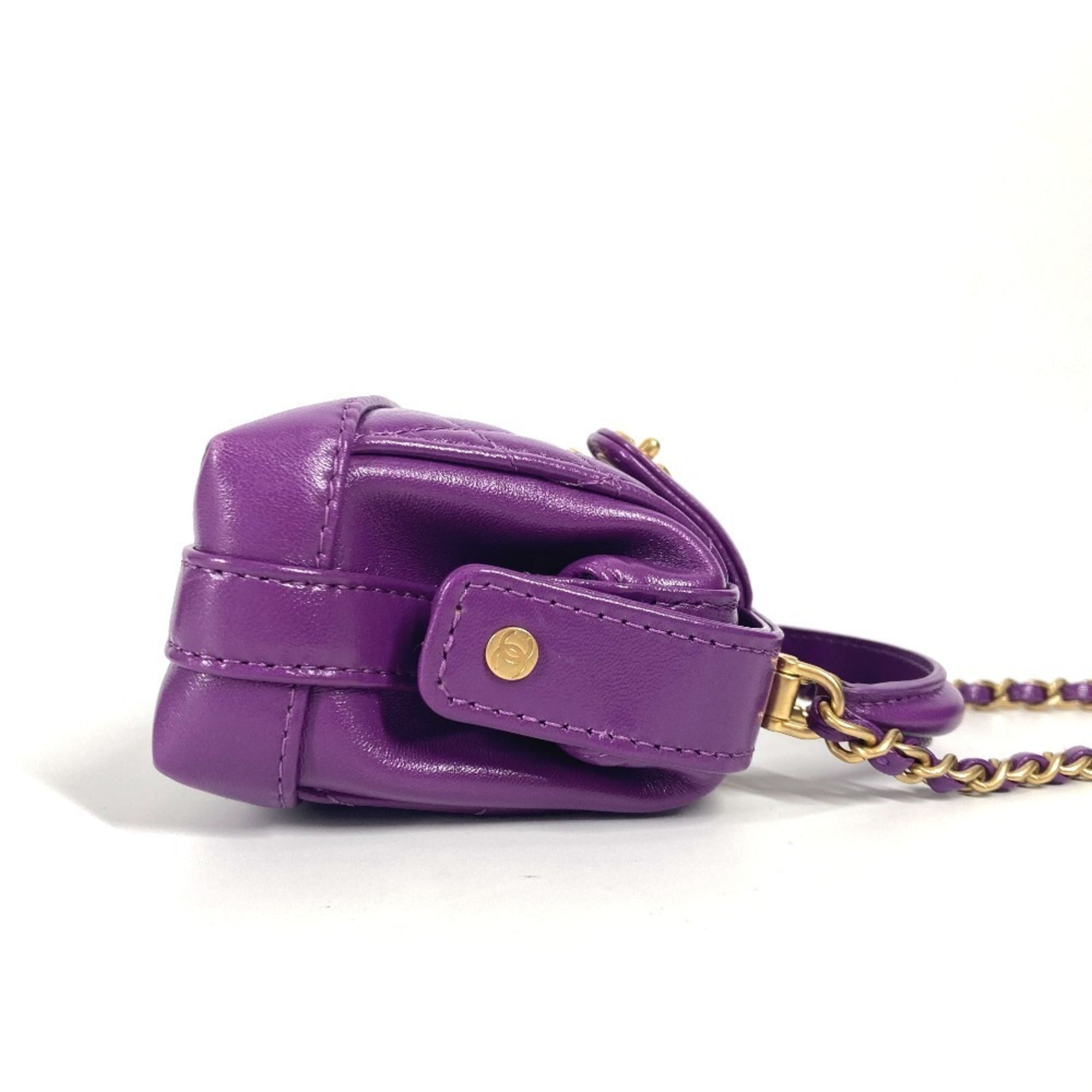 CHANEL AP4109 24A Quilted Matelasse CC Coco Mark Chain Clutch Mini Shoulder Bag Leather Women's Purple — Like New