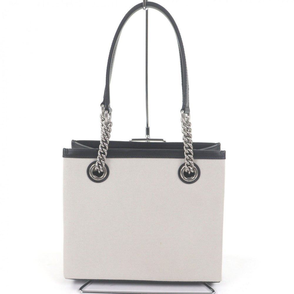BALENCIAGA 759941 DUTY FREE TOTE S Canvas Leather Logo Print Chain Shoulder Handbag Light Beige Black Comes with Dust Bag Made in Italy Women's — Like New