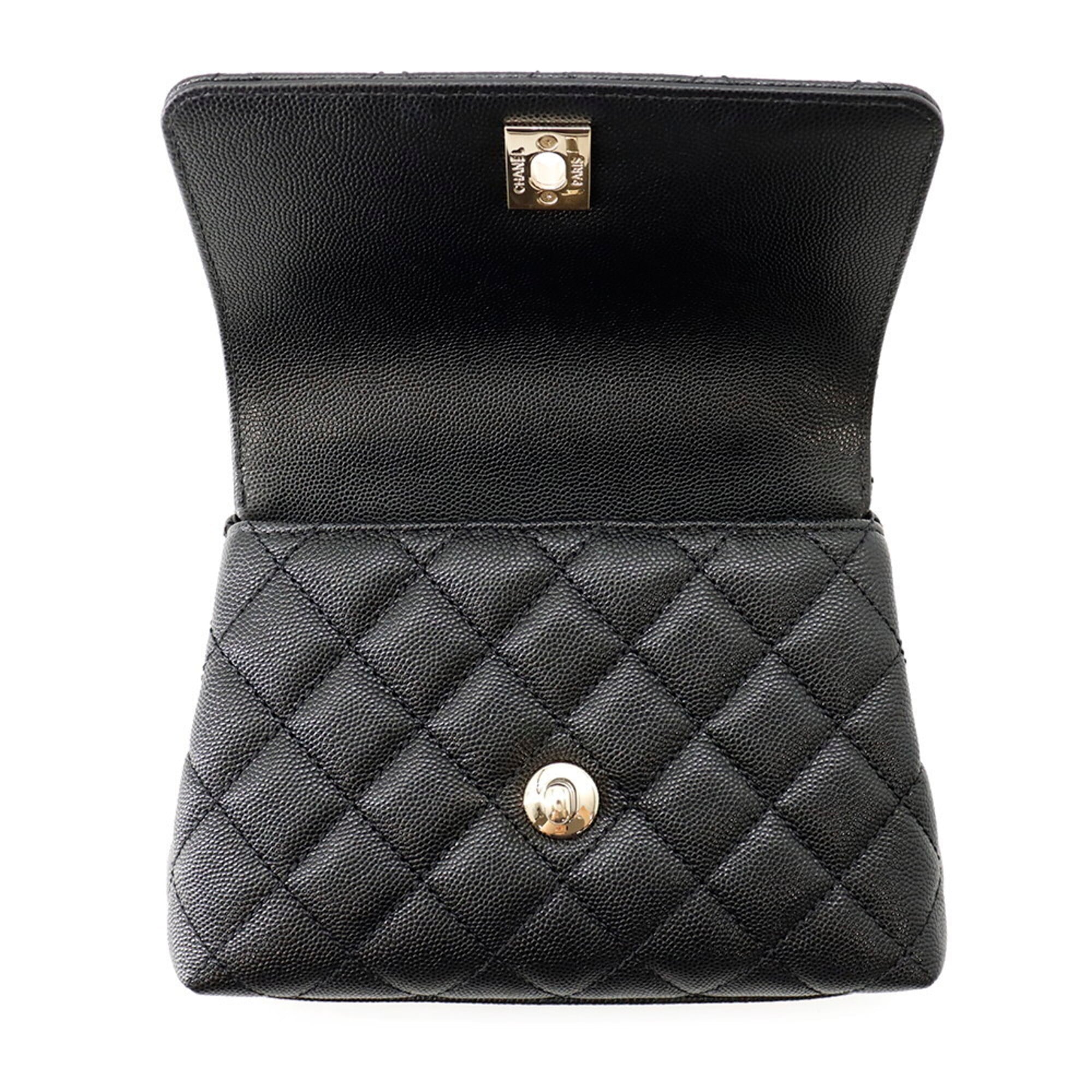 Chanel handbag, Coco Mark, Matelassé, Handle, XXS, caviar leather, AS2215, CHANEL 2-way, black, women's — Like New