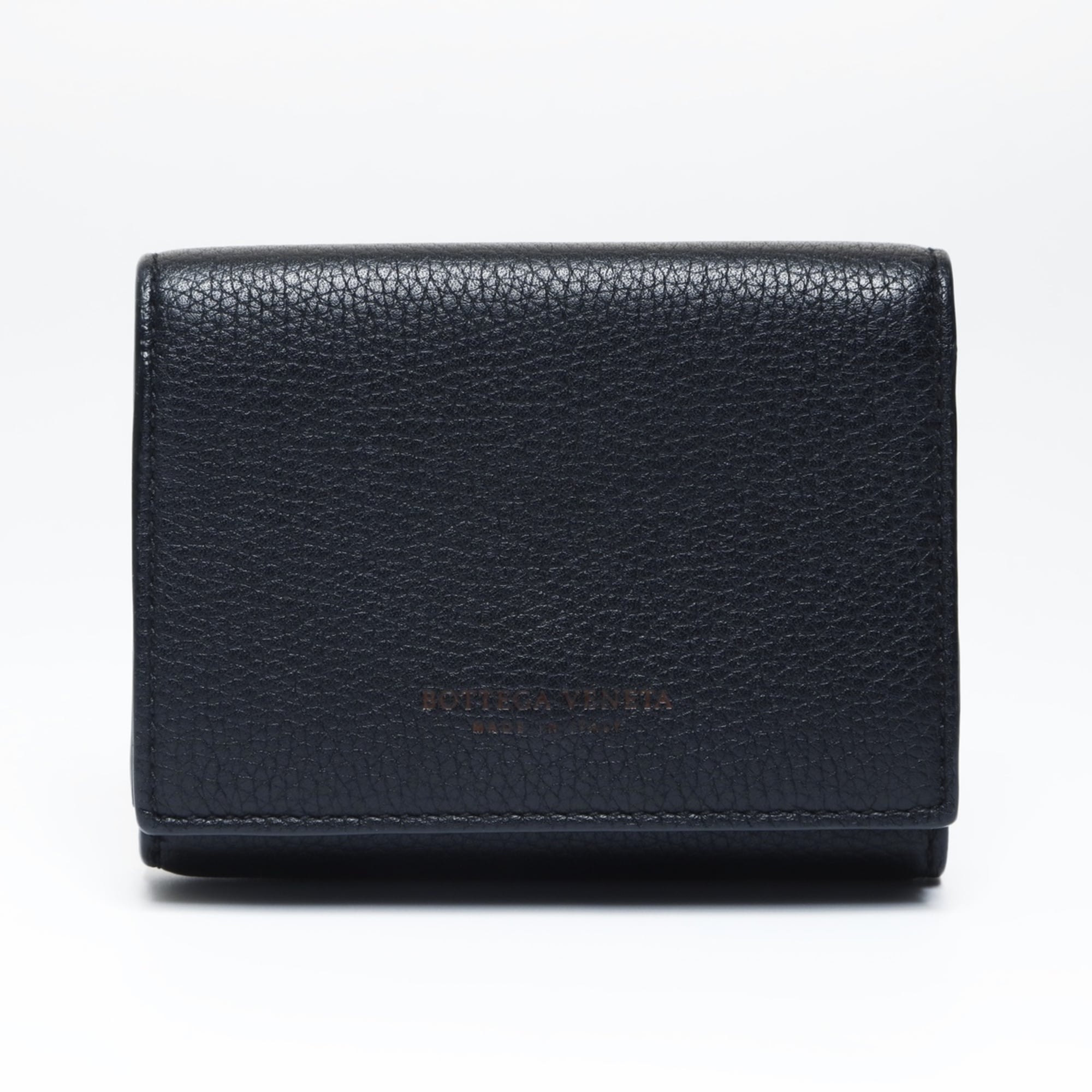 Bottega Veneta Leather Compact Tri-fold Wallet in Black