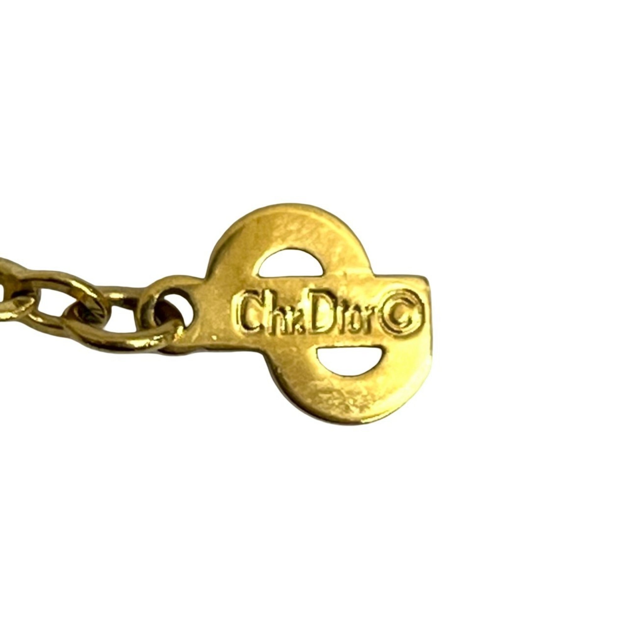 Christian Dior logo heart motif GP rhinestone necklace pendant gold 10266