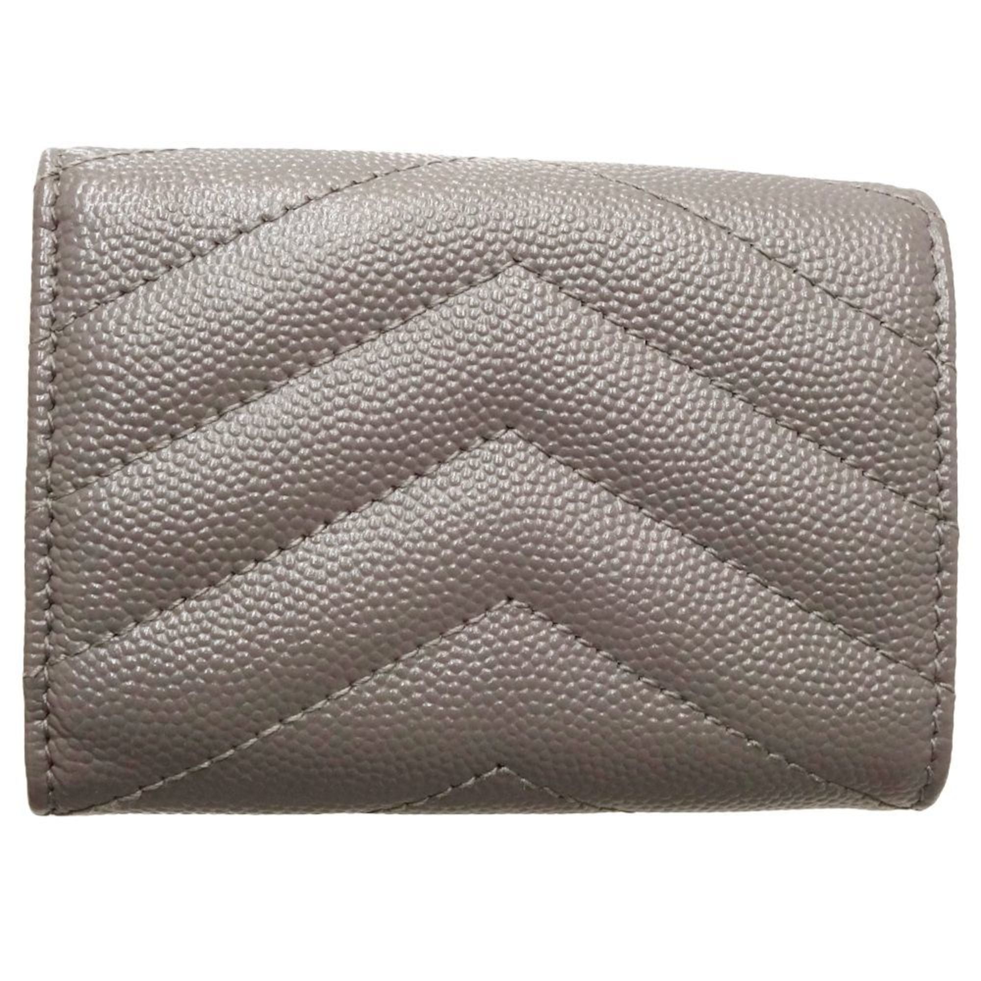 SAINT LAURENT Origami Tiny Wallet Cassandra Matelasse 668274 Trifold Calf Greige 180280