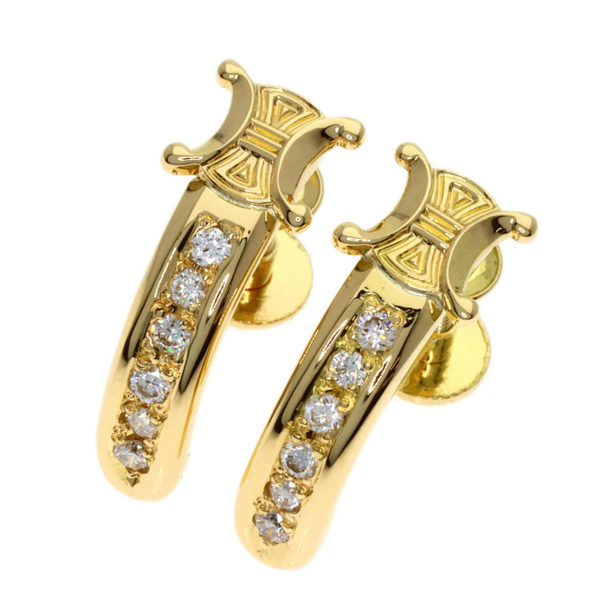Celine Macadam Diamond Earrings, 18K Yellow Gold, Women's — Like New