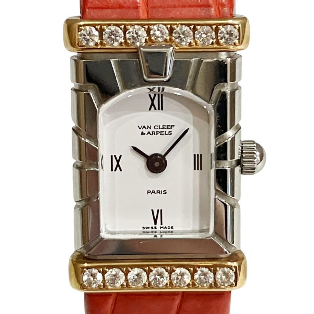 Van Cleef & Arpels Facade Watch, Total Weight 12.9g, Stainless Steel, Genuine Leather Strap, Quartz Movement, White Dial, 531963T5 — Good