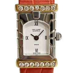 Van Cleef & Arpels Facade Watch, Total Weight 12.9g, Stainless Steel, Genuine Leather Strap, Quartz Movement, White Dial, 531963T5 — Good