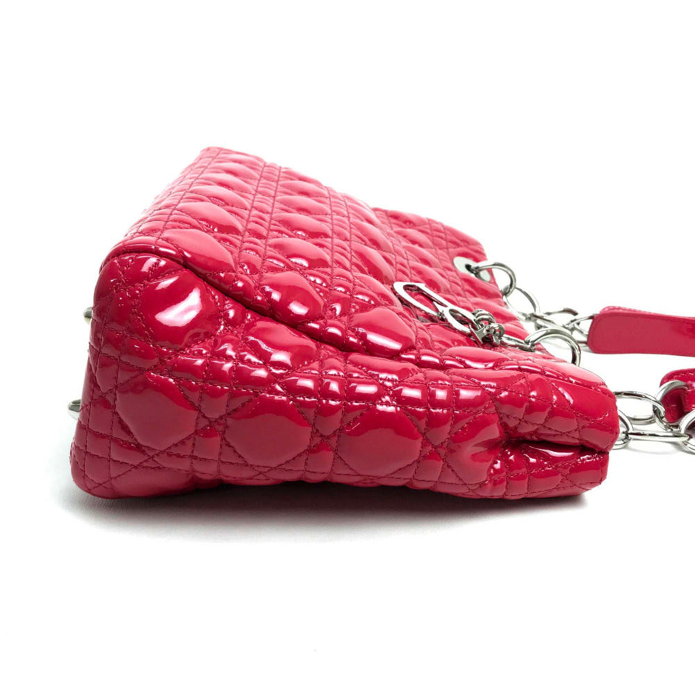 CHRISTIAN DIOR M0955PVR Cannage soft enamel Bag ChainShoulder Tote Bag Hand Bag Pink Based SilverHardware — Like New