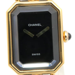 Chanel CHANEL Première M Wristwatch, Gold Plated (GP), Leather Strap, Women's, Black, H0001 — Very Good