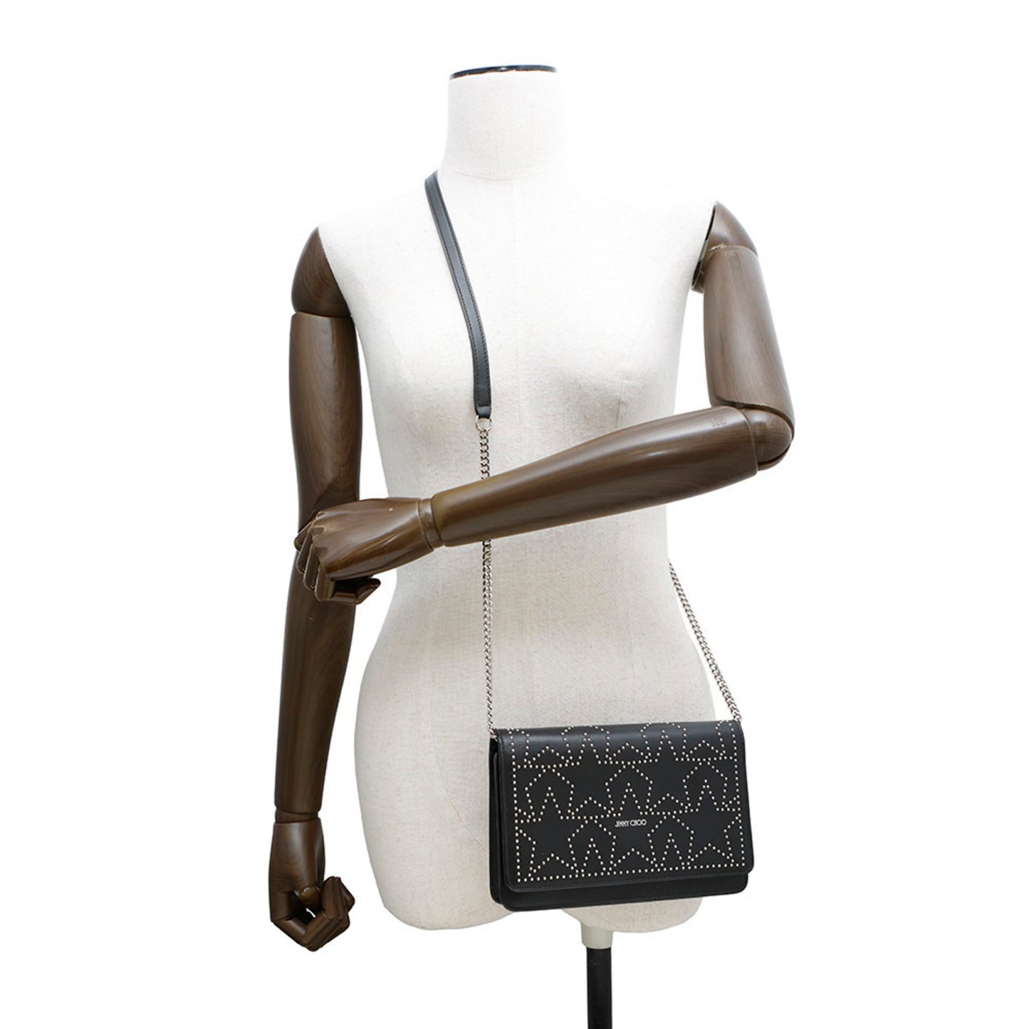 Jimmy Choo Star Leather Chain Wallet, Black,