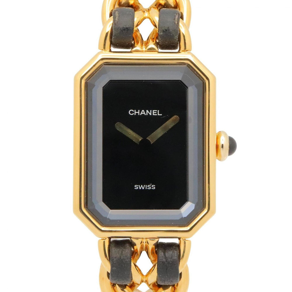 Chanel CHANEL Première M Wristwatch, Gold Plated (GP), Leather Strap, Women's, Black, H0001 — Very Good