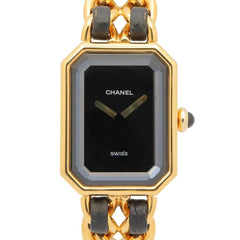 Chanel CHANEL Première M Wristwatch, Gold Plated (GP), Leather Strap, Women's, Black, H0001 — Very Good