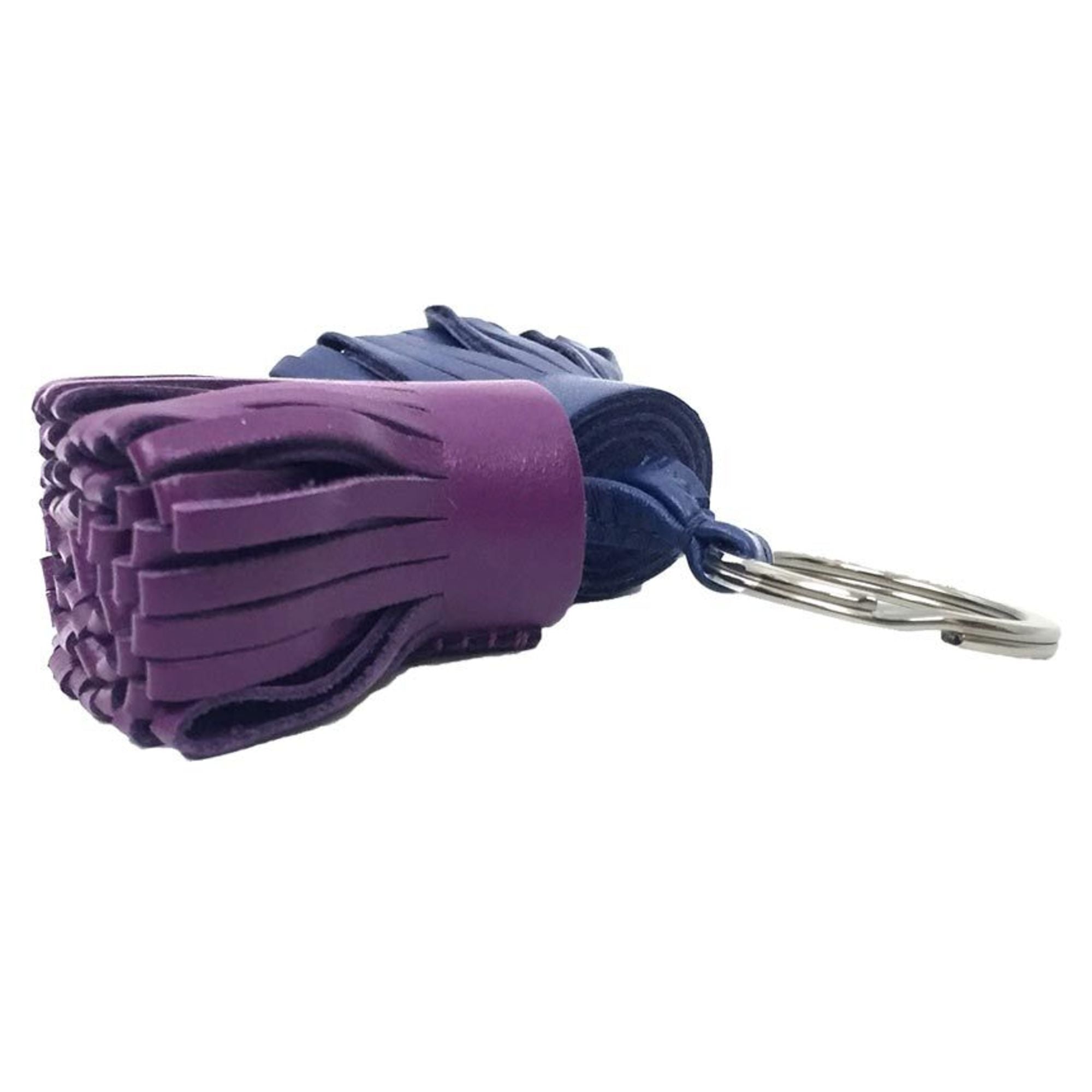 Hermes HERMES Carmen Unodo Keychain Key Ring Charm Leather Purple x Navy Wallet — Like New