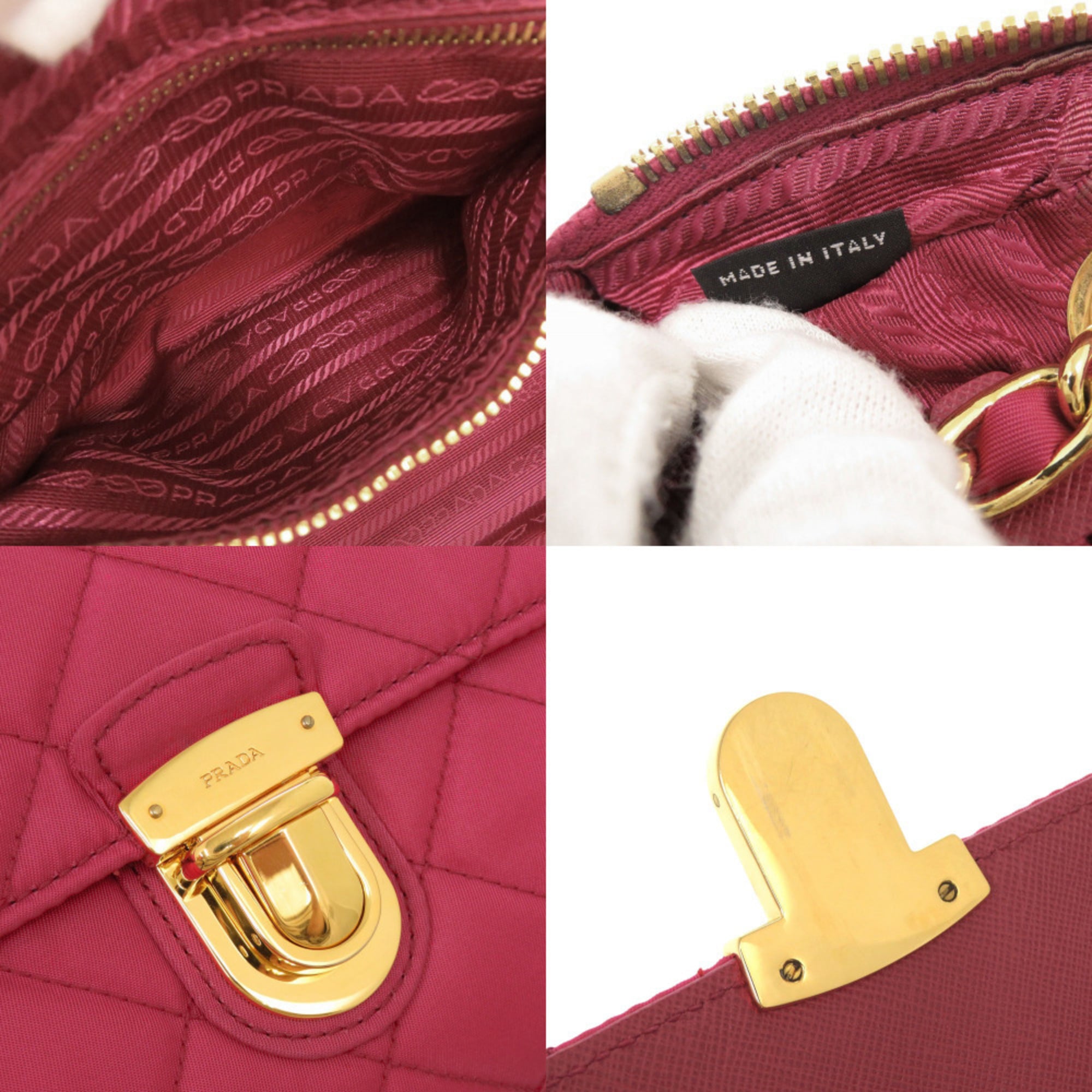 Excellent condition Prada quilted nylon pink chain shoulder bag 1592PRADA