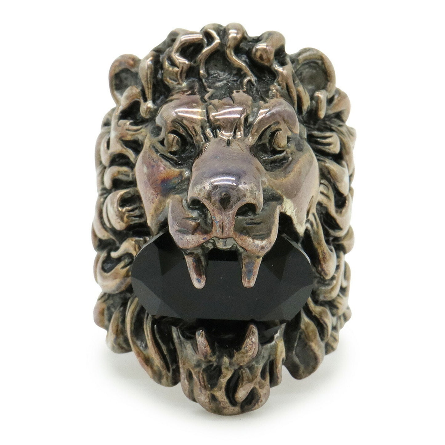 GUCCI Lion Head Ring Alessandro Michele GP Stone Pink Gold Black #M Japanese Size Approx. 14.5