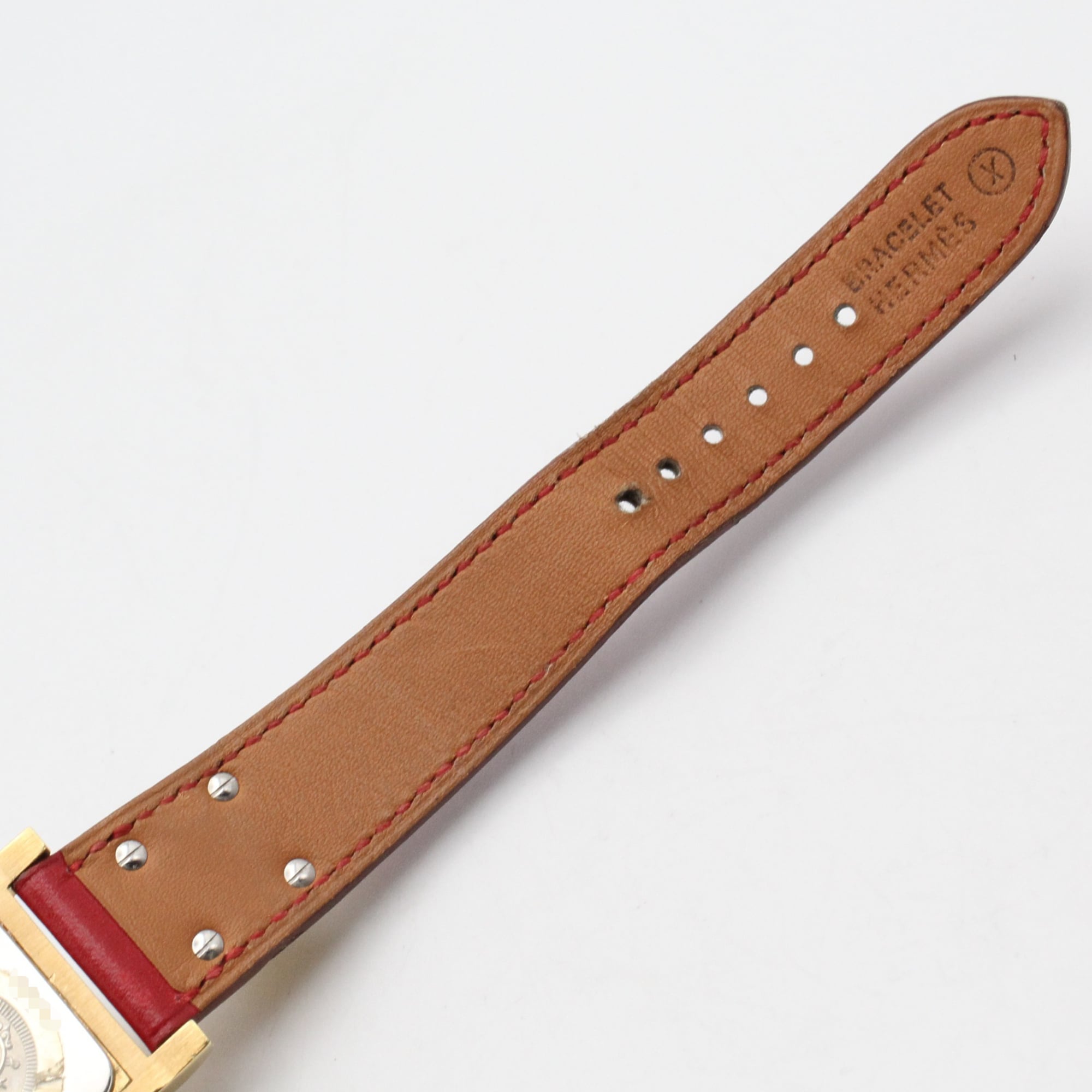Hermes Medor watch, gold-plated (GP), leather strap, women's, white, ME1.201 — Very Good