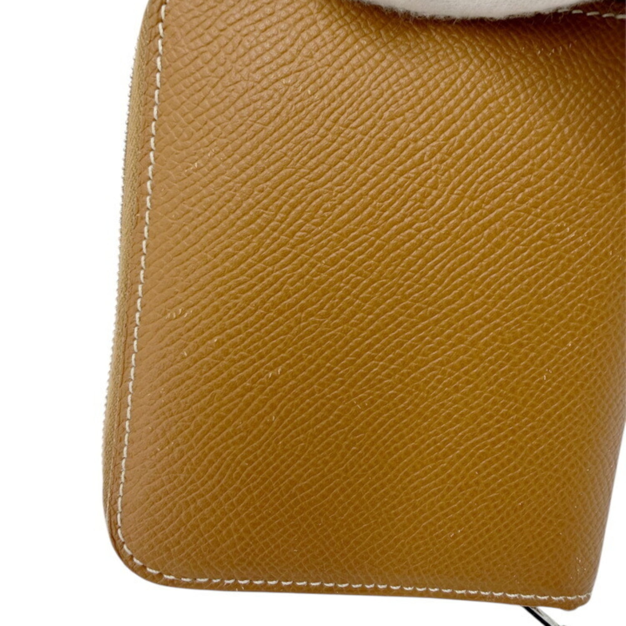 HERMES Azap Compact Silk-in Epson Gold D Stamp 2019 Wallet/Coin Purse Leather Brown Women's/Men's