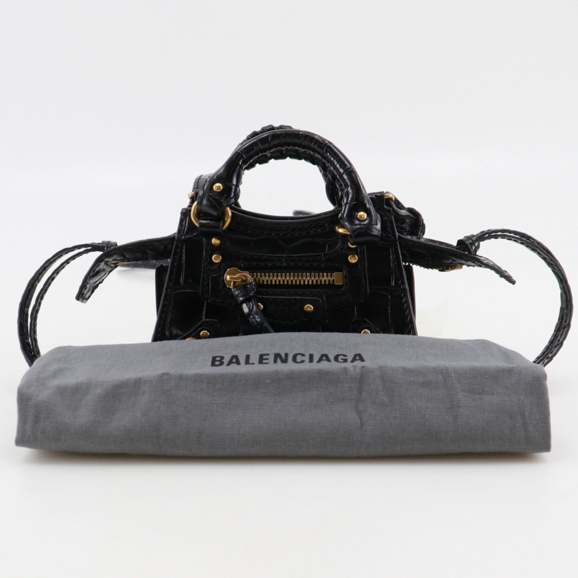 Balenciaga Neo Classic Nano Shoulder Bag/Pochette, 2-Way, Embossed Leather, Black, Double-Way, Women's — Like New