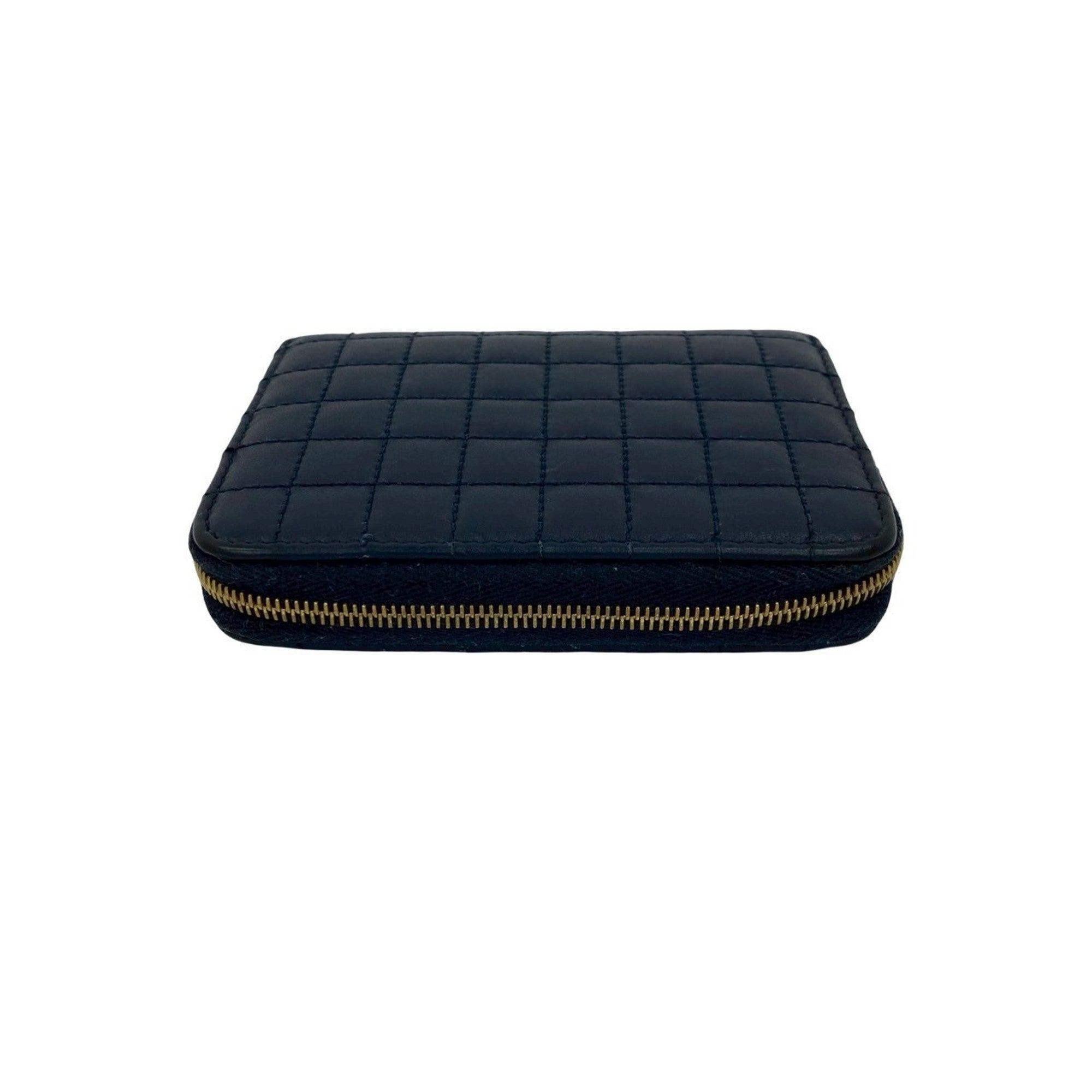 CELINE C Charm Compact Wallet, Quilted Leather, Genuine Round Zip, Bifold Navy, 37267